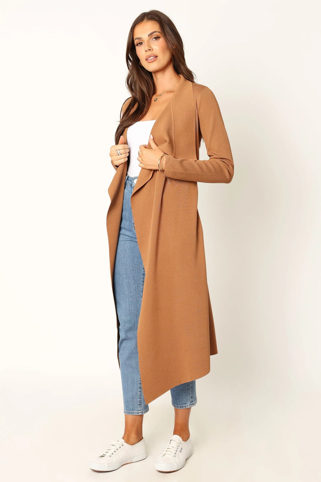 Audrina Longline Rib-Knit Tie-Waist Cardigan