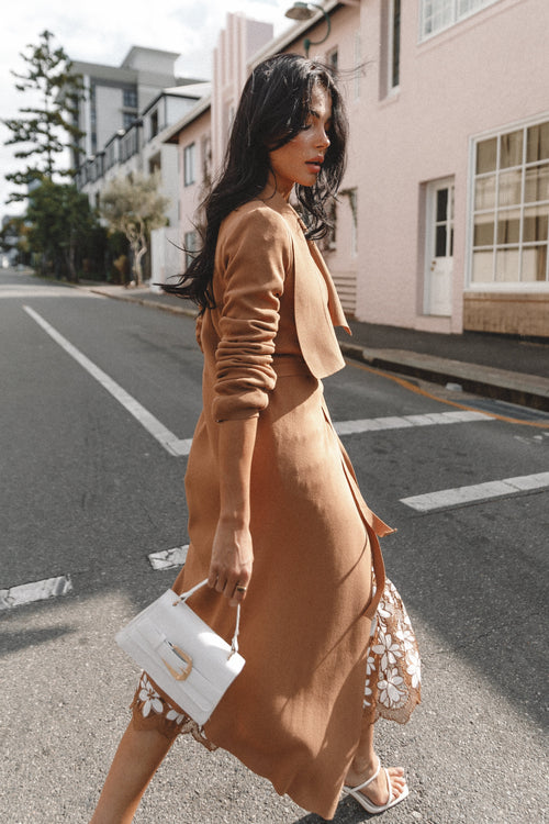 Audrina Longline Rib-Knit Tie-Waist Cardigan