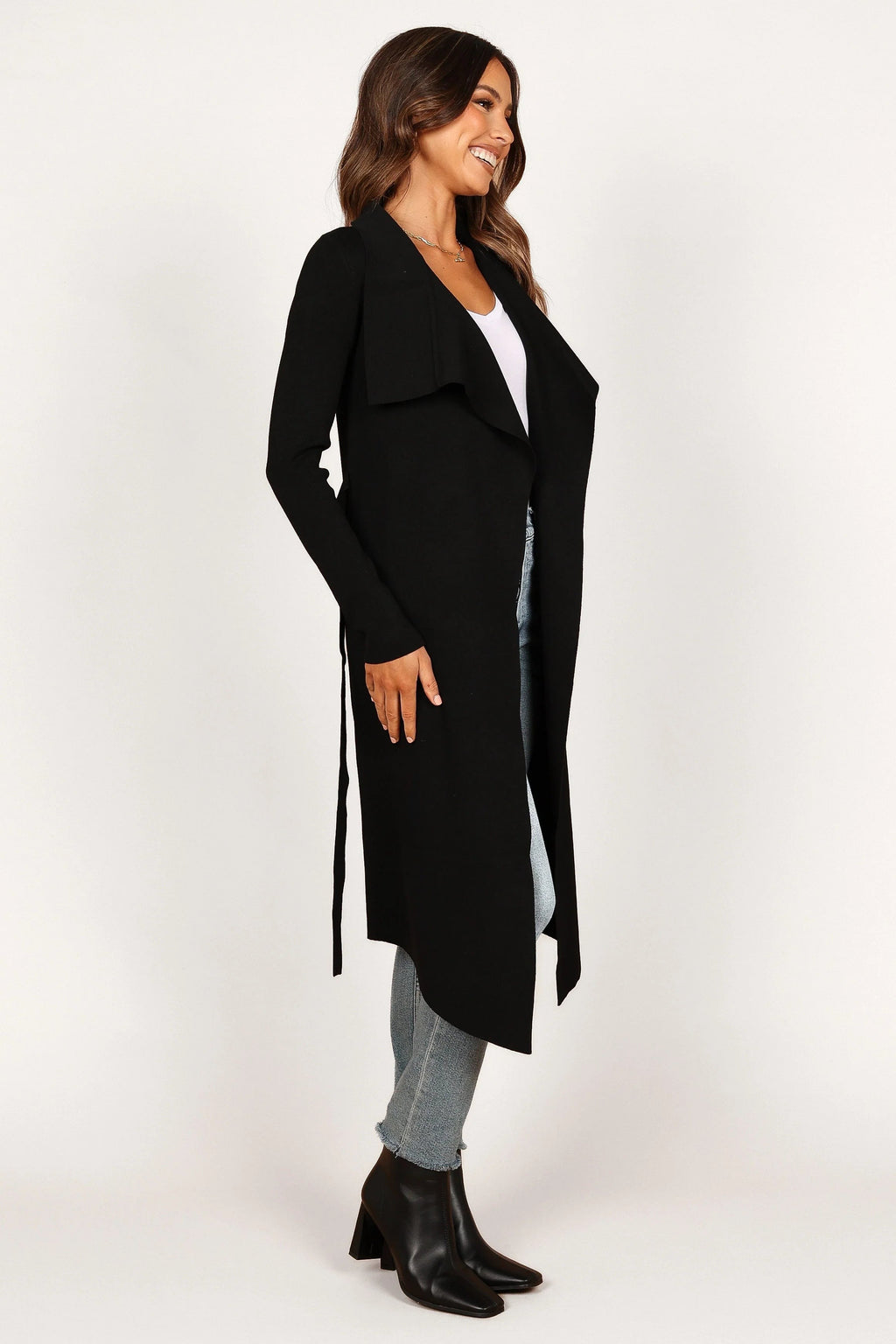 Audrina Longline Rib-Knit Tie-Waist Cardigan