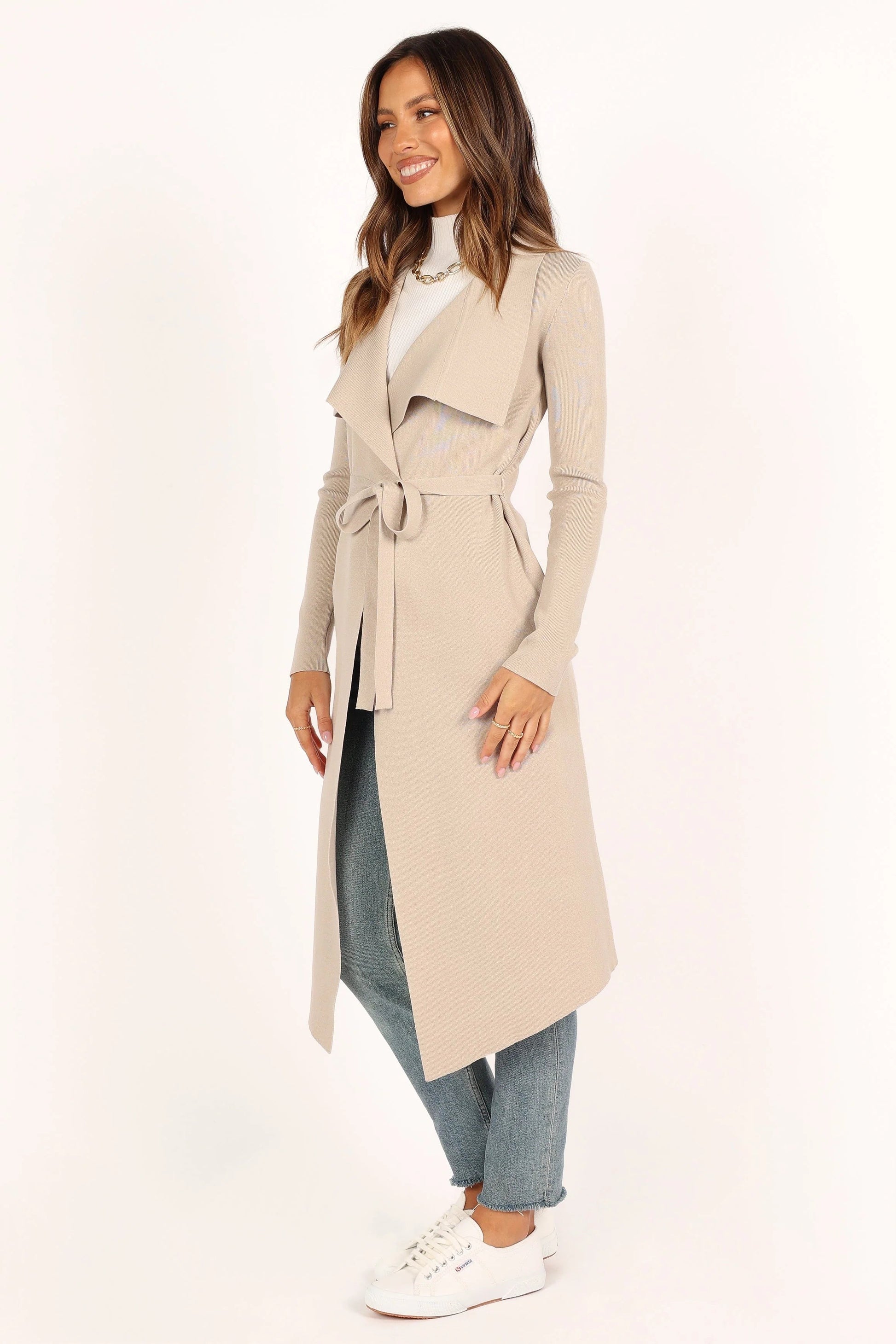 Audrina Longline Rib-Knit Tie-Waist Cardigan