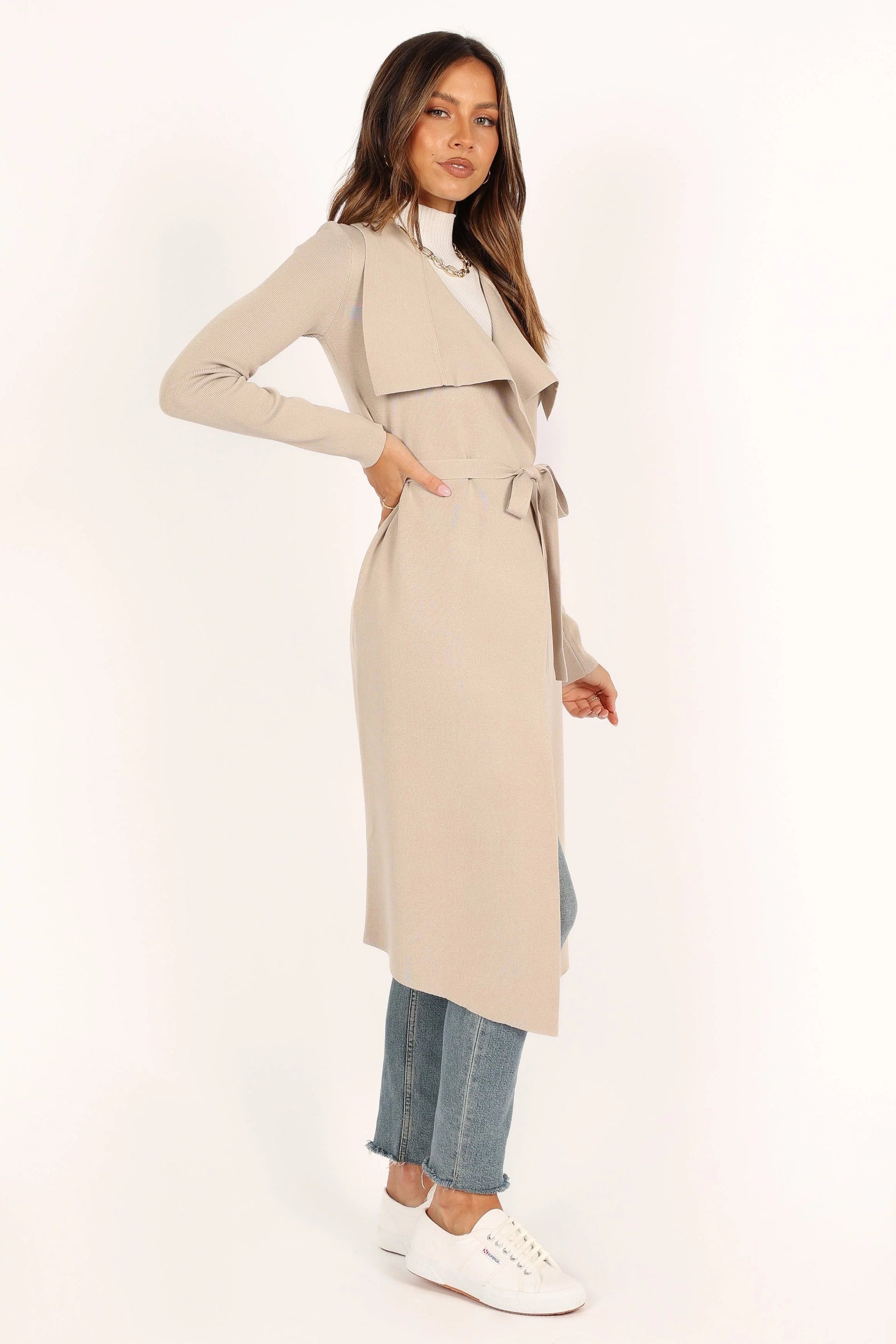 Audrina Longline Rib-Knit Tie-Waist Cardigan
