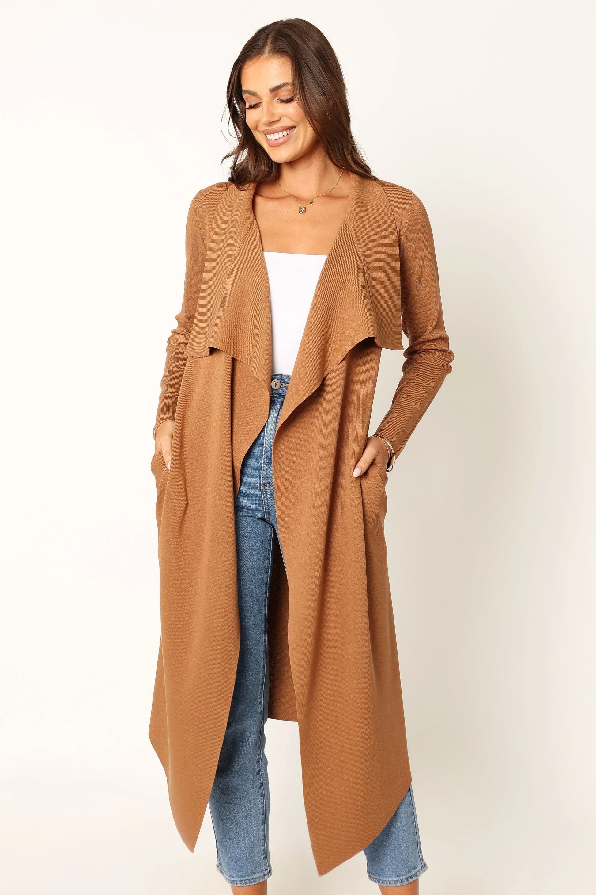 Audrina Longline Rib-Knit Tie-Waist Cardigan
