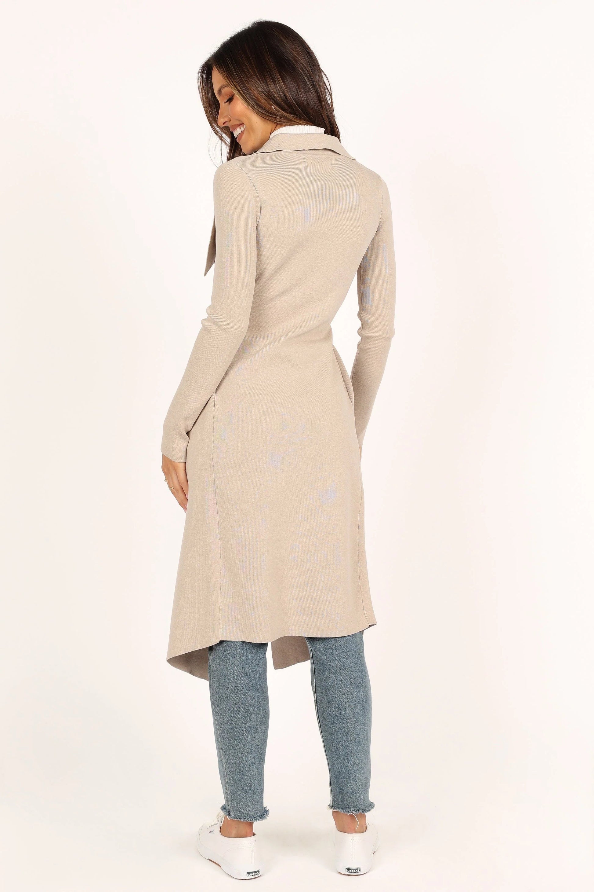 Audrina Longline Rib-Knit Tie-Waist Cardigan