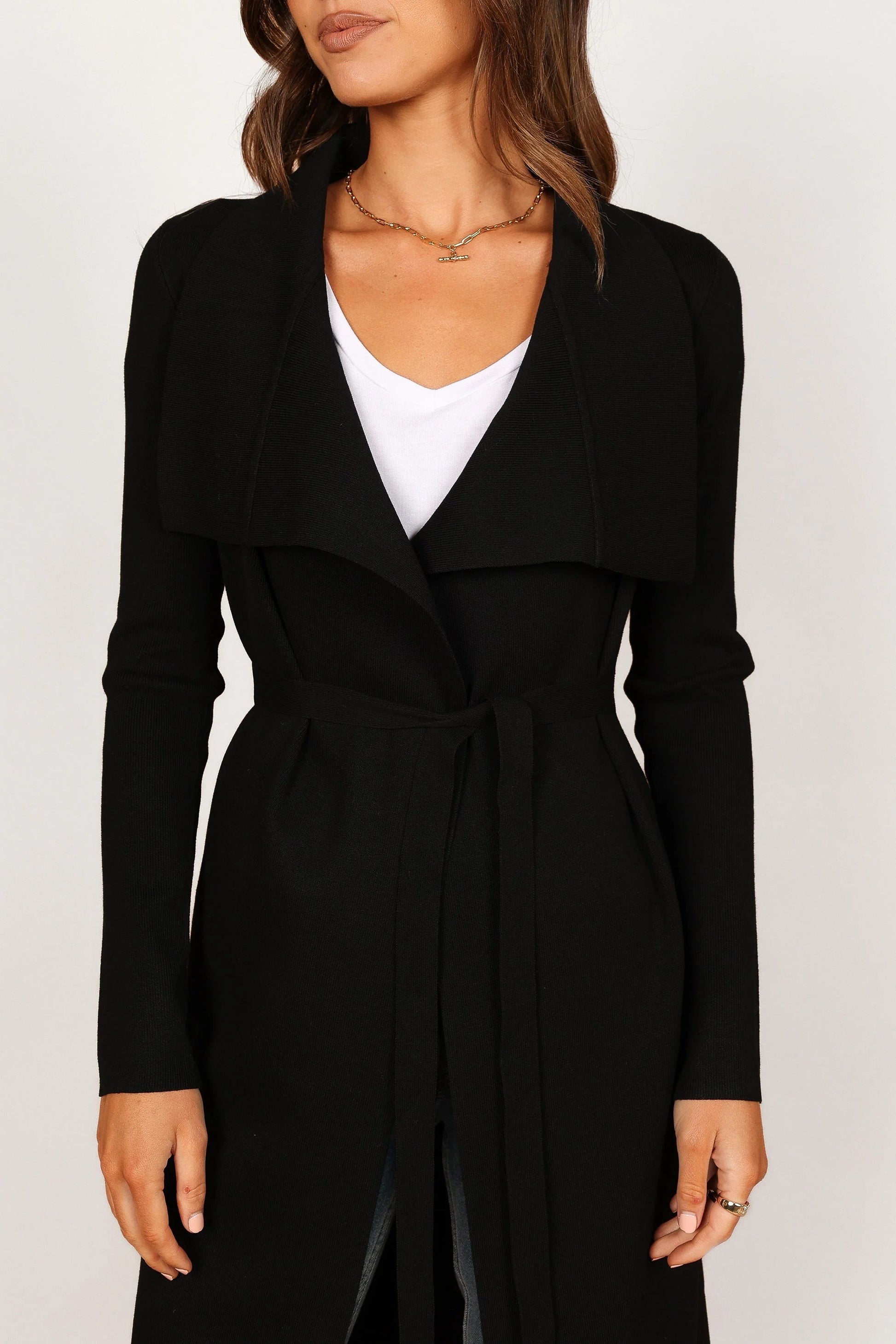 Audrina Longline Rib-Knit Tie-Waist Cardigan