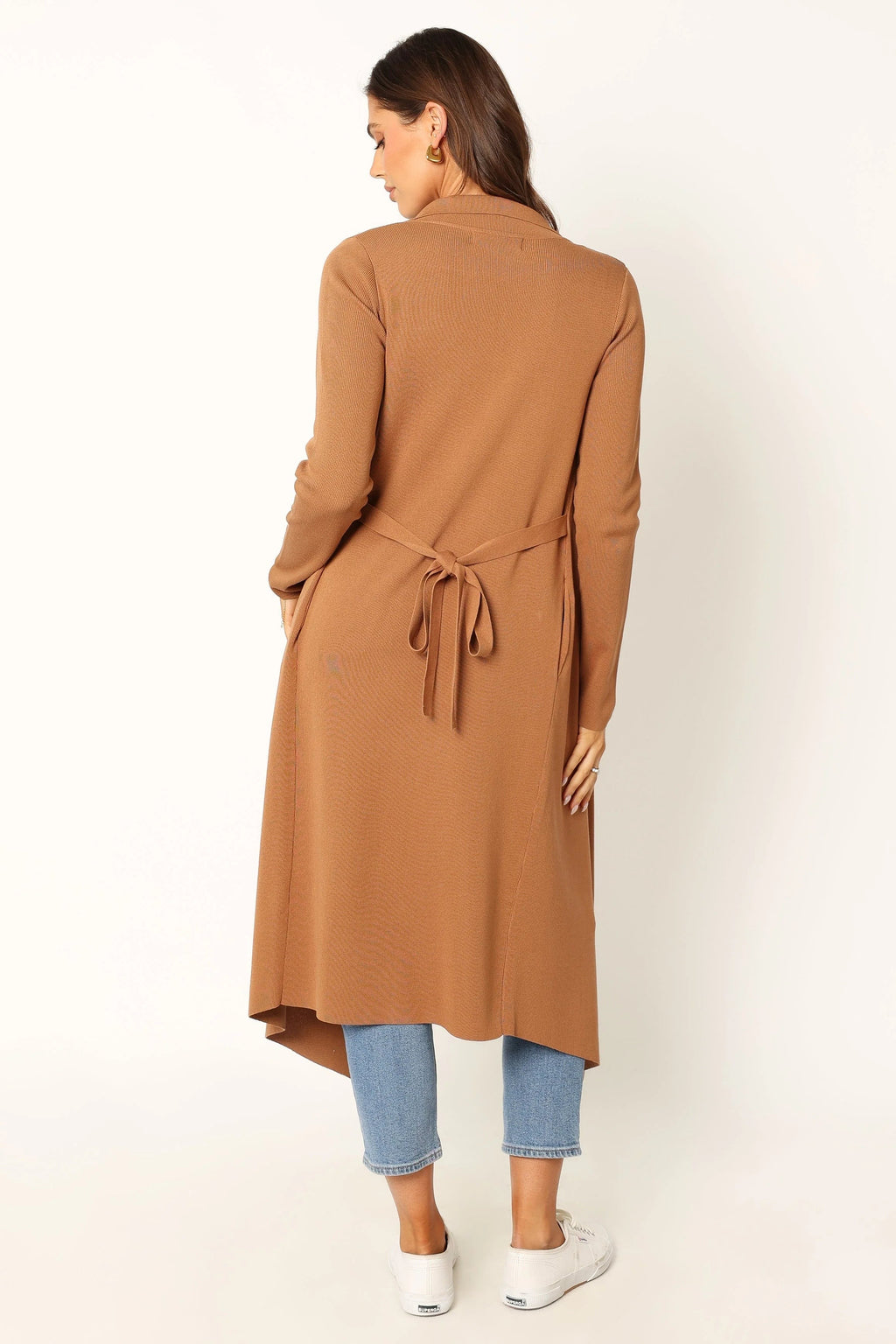 Audrina Longline Rib-Knit Tie-Waist Cardigan