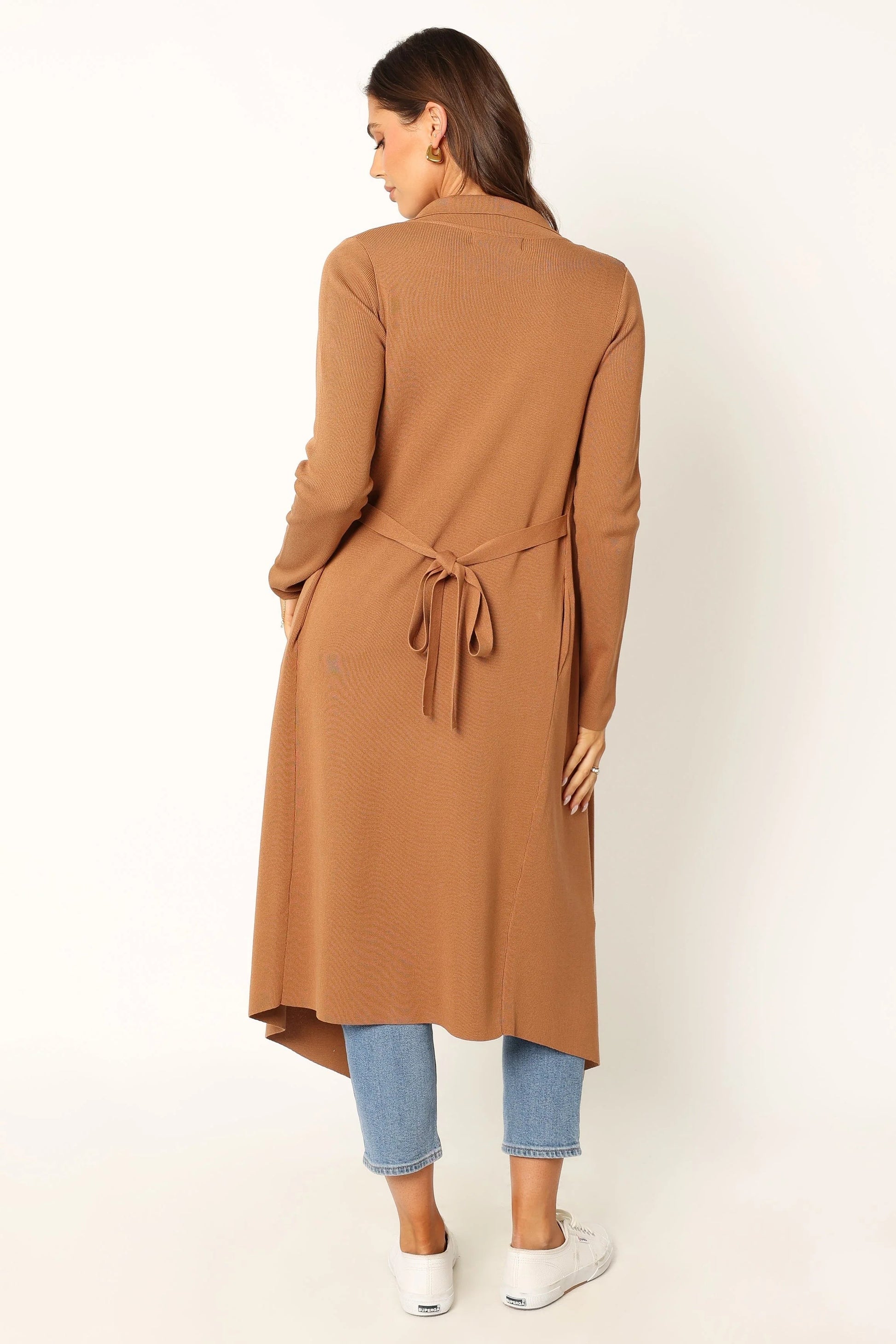 Audrina Longline Rib-Knit Tie-Waist Cardigan