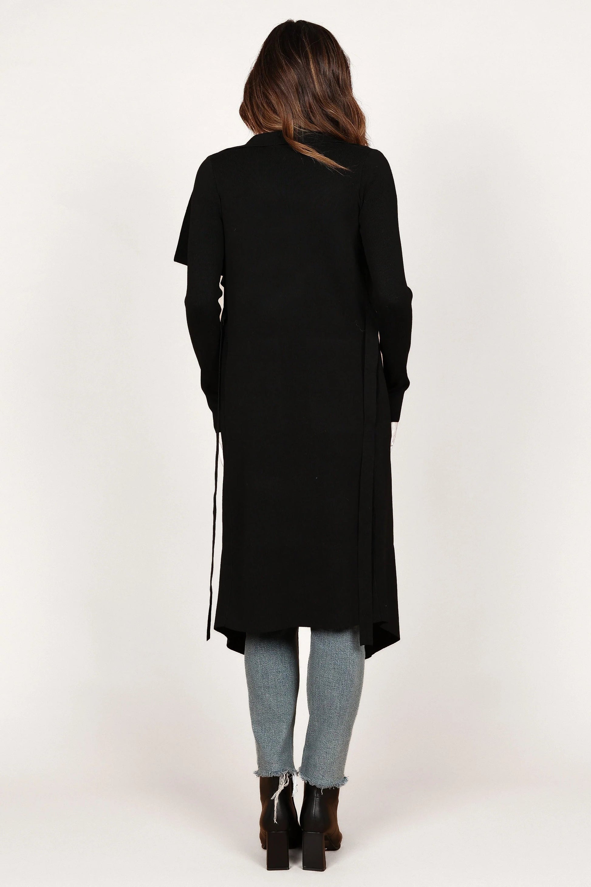 Audrina Longline Rib-Knit Tie-Waist Cardigan