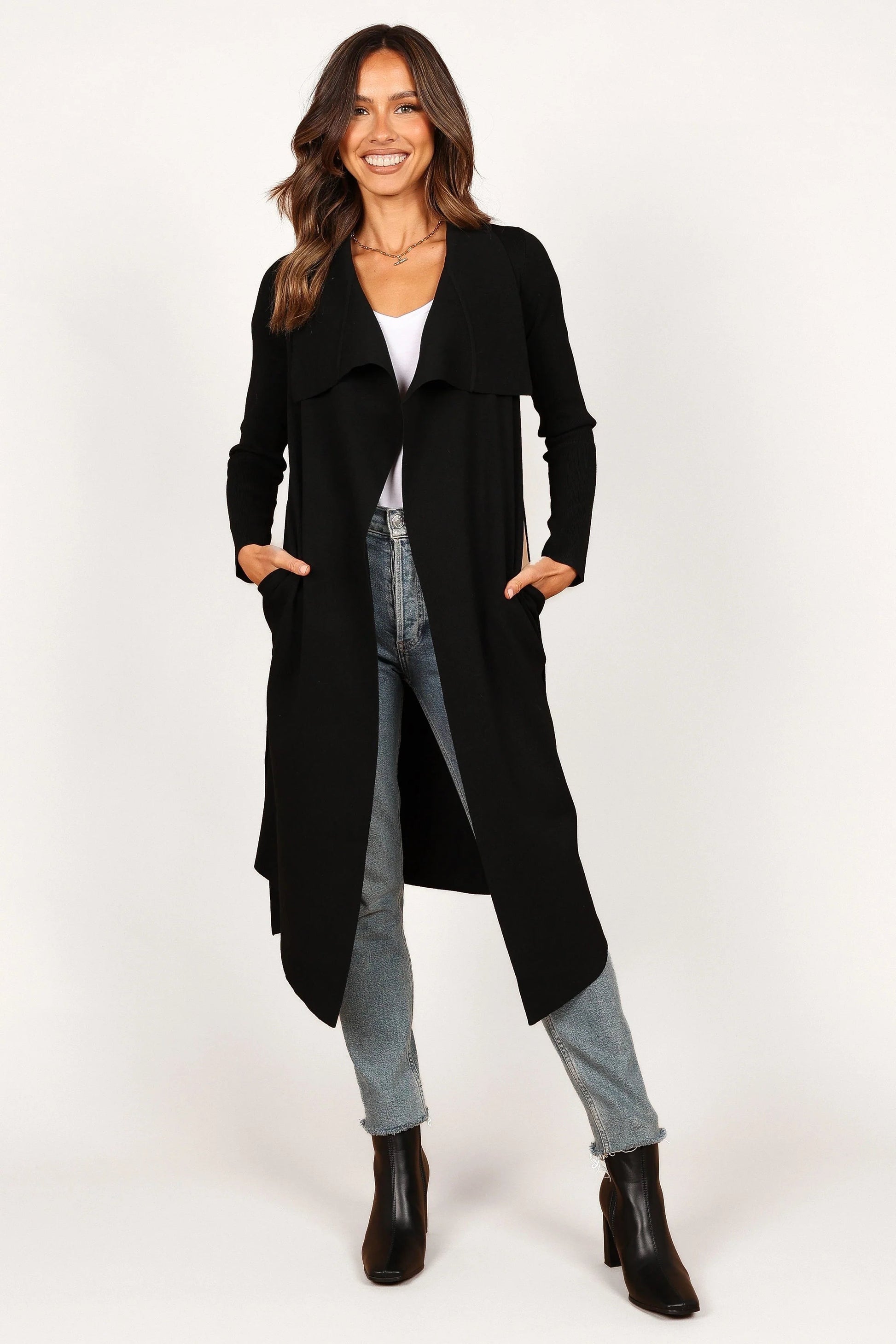 Audrina Longline Rib-Knit Tie-Waist Cardigan
