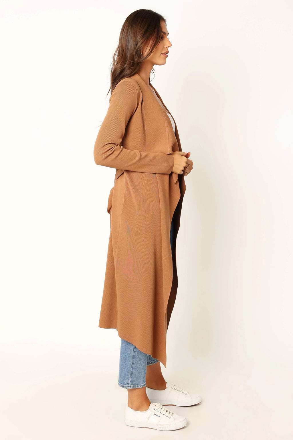 Audrina Longline Rib-Knit Tie-Waist Cardigan