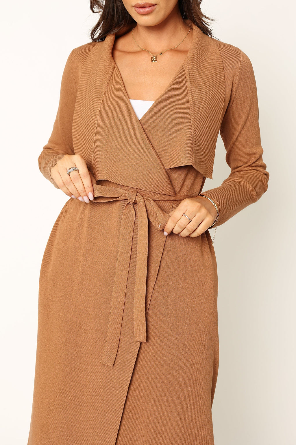 Audrina Longline Rib-Knit Tie-Waist Cardigan