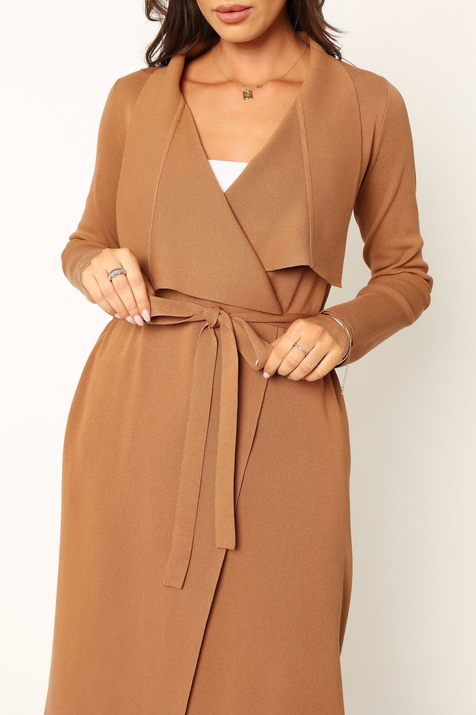 Audrina Longline Rib-Knit Tie-Waist Cardigan