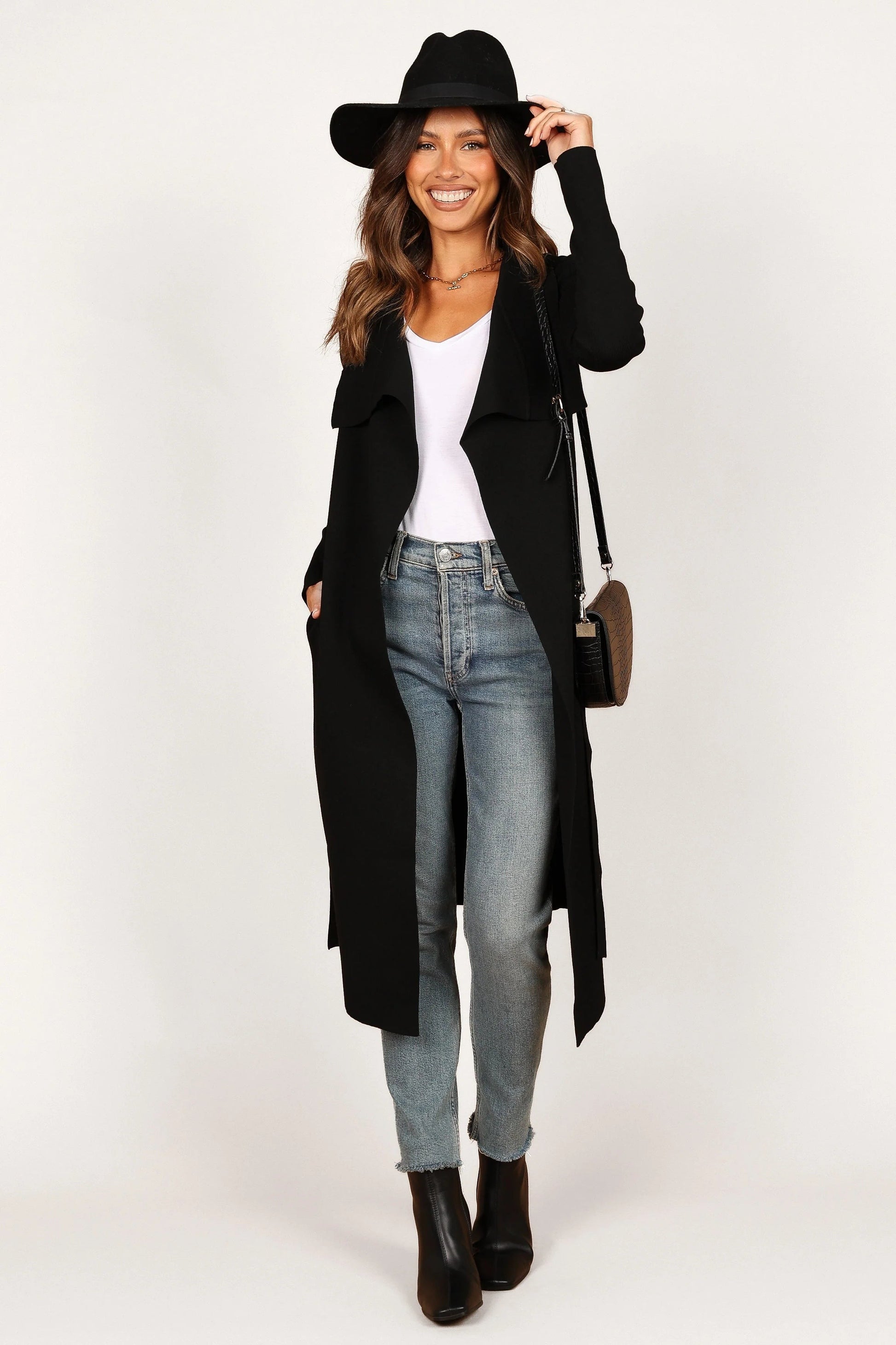Audrina Longline Rib-Knit Tie-Waist Cardigan
