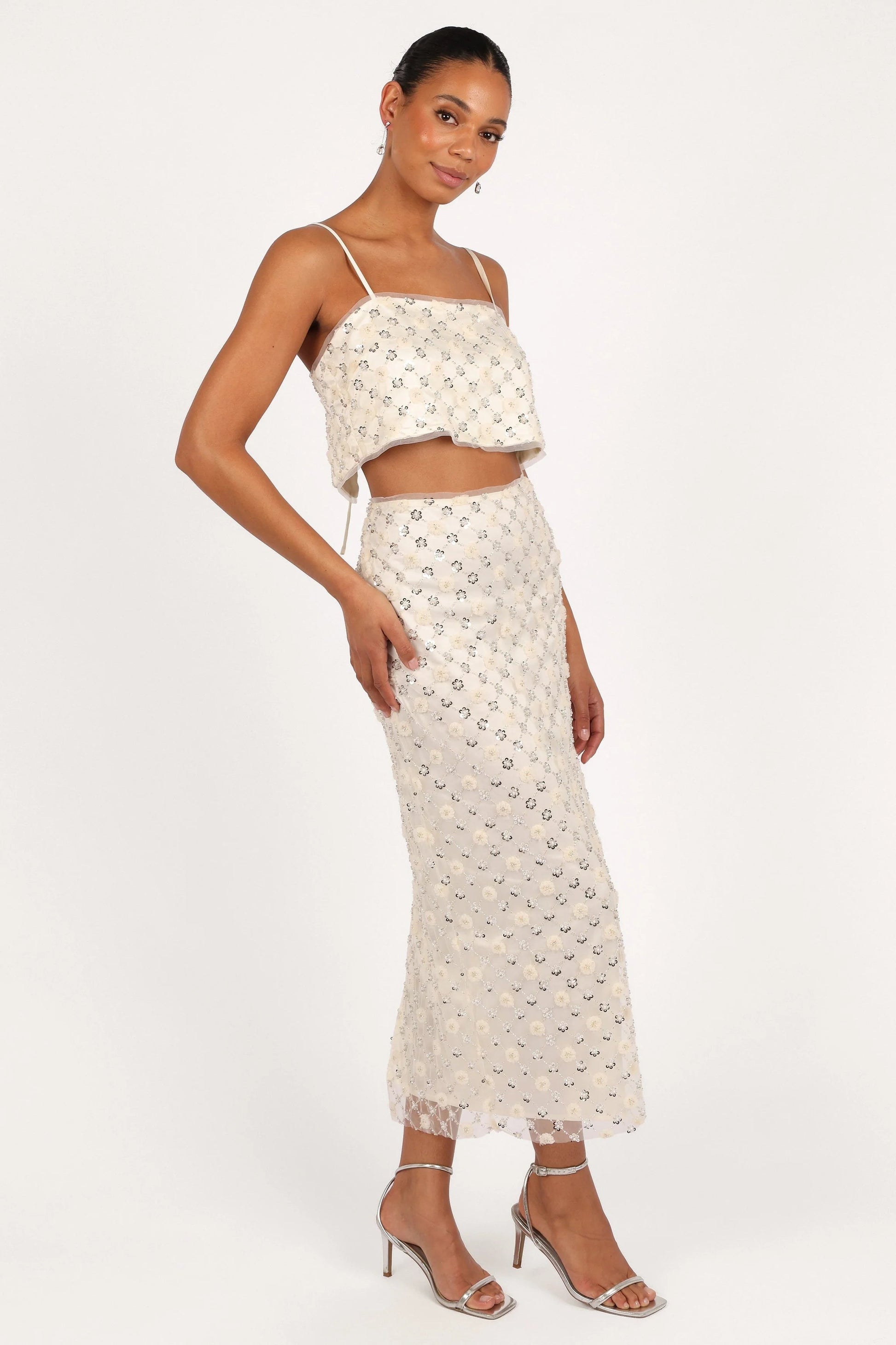 Beaded Tulle Crop & Skirt Set