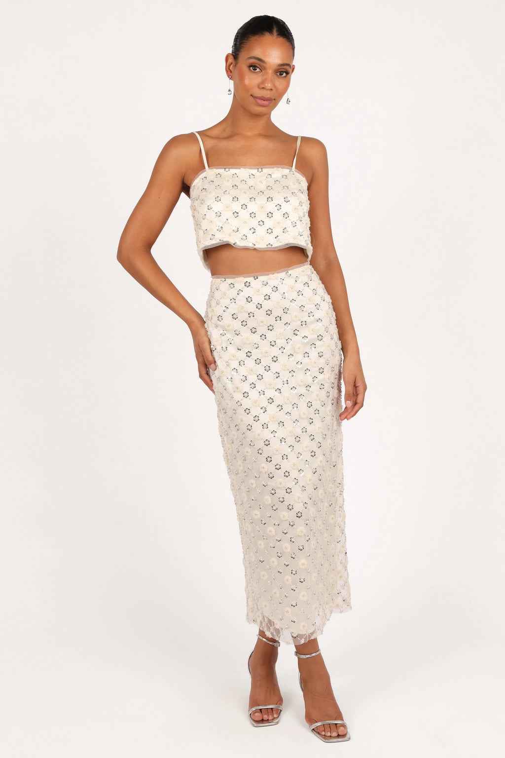 Beaded Tulle Crop & Skirt Set