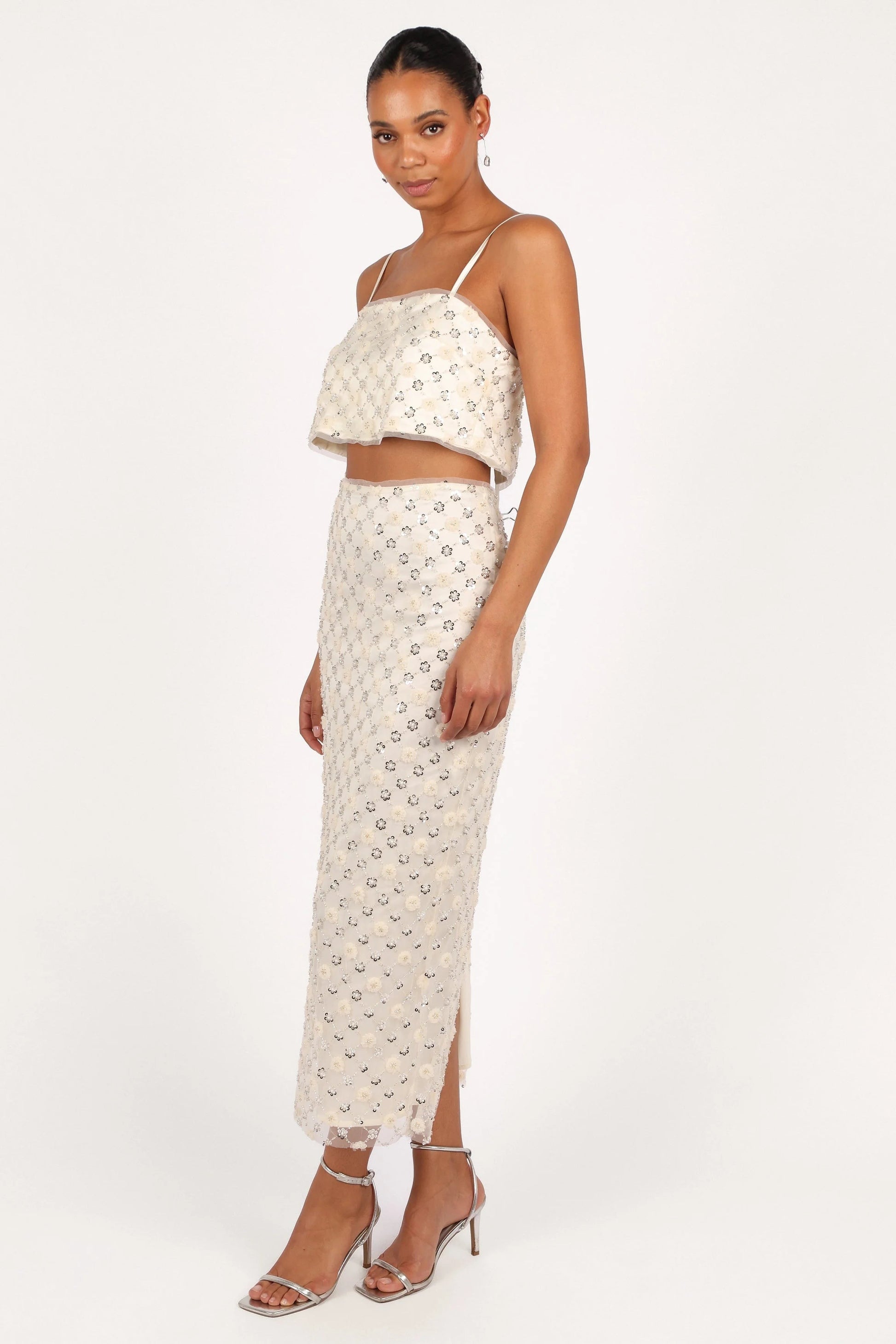 Beaded Tulle Crop & Skirt Set