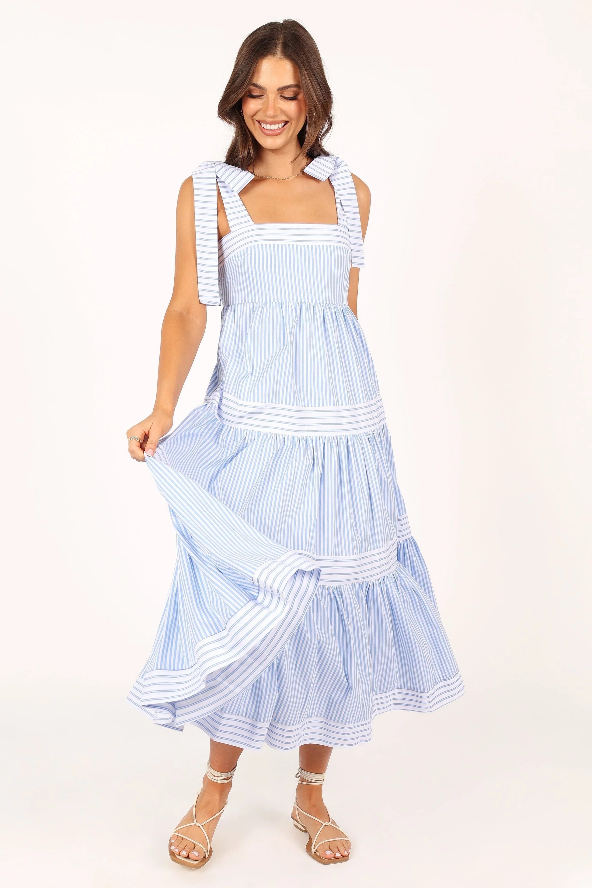 Bella Tiered Cotton-Stripe Maxi Dress