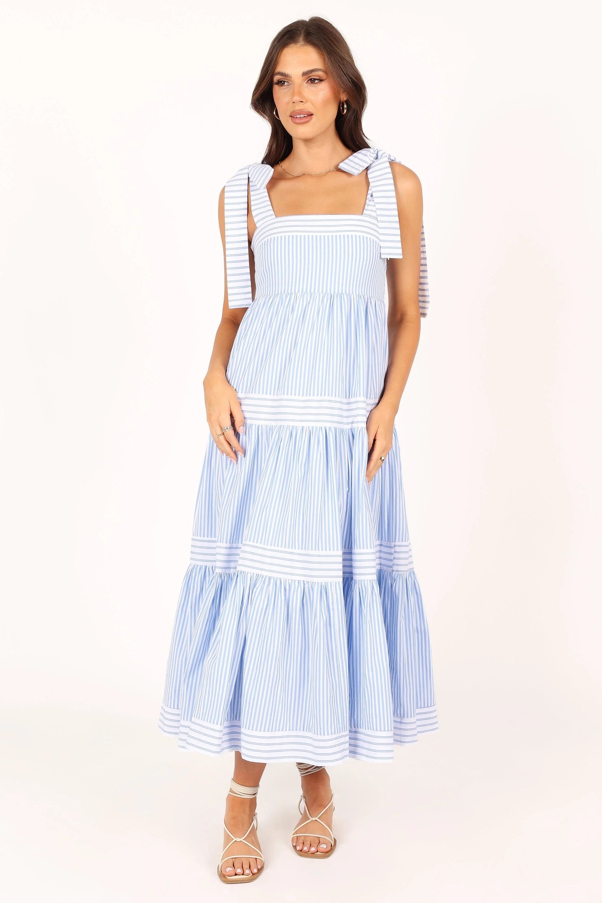 Bella Tiered Cotton-Stripe Maxi Dress