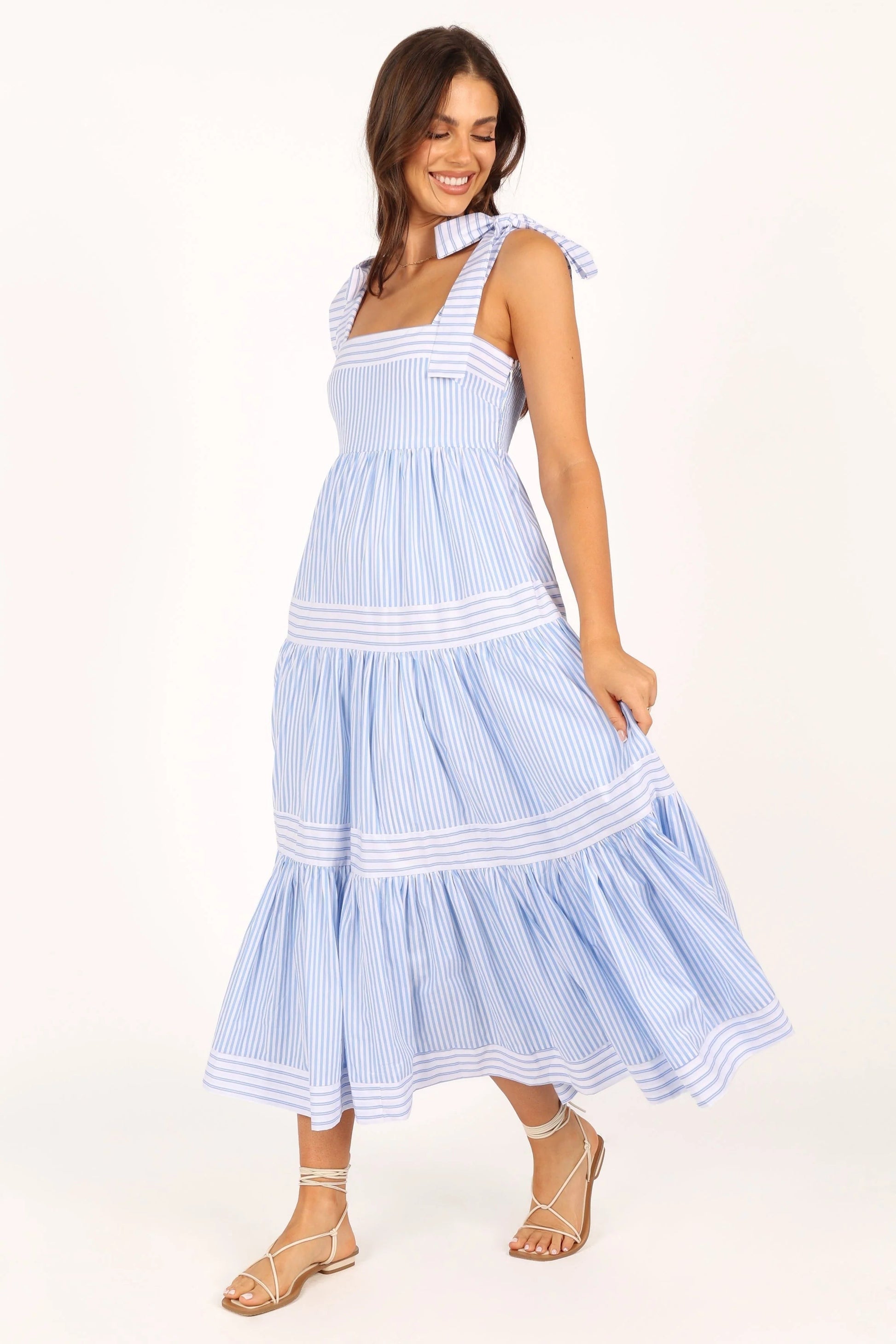 Bella Tiered Cotton-Stripe Maxi Dress