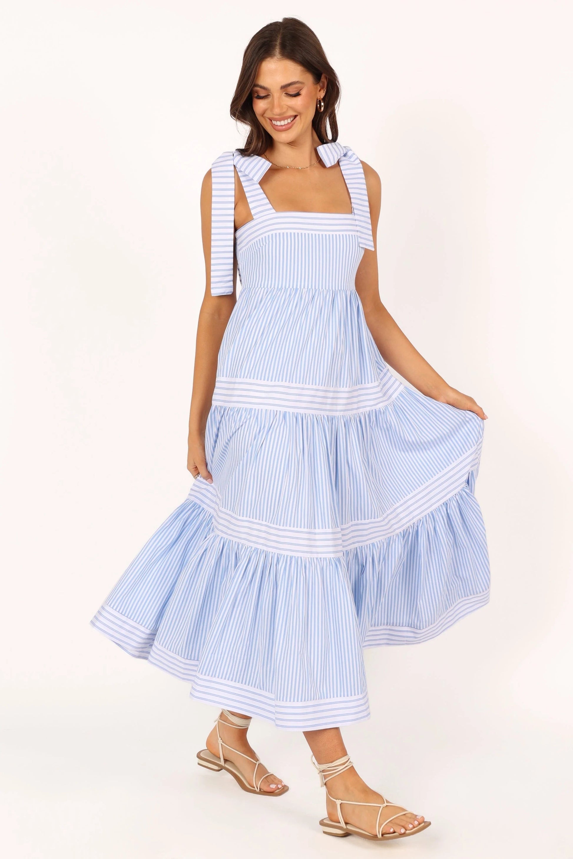 Bella Tiered Cotton-Stripe Maxi Dress