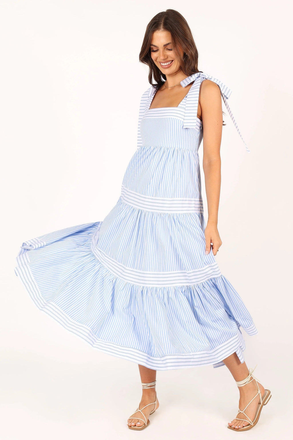 Bella Tiered Cotton-Stripe Maxi Dress