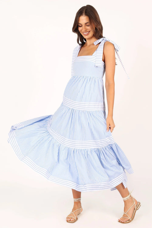 Bella Tiered Cotton-Stripe Maxi Dress