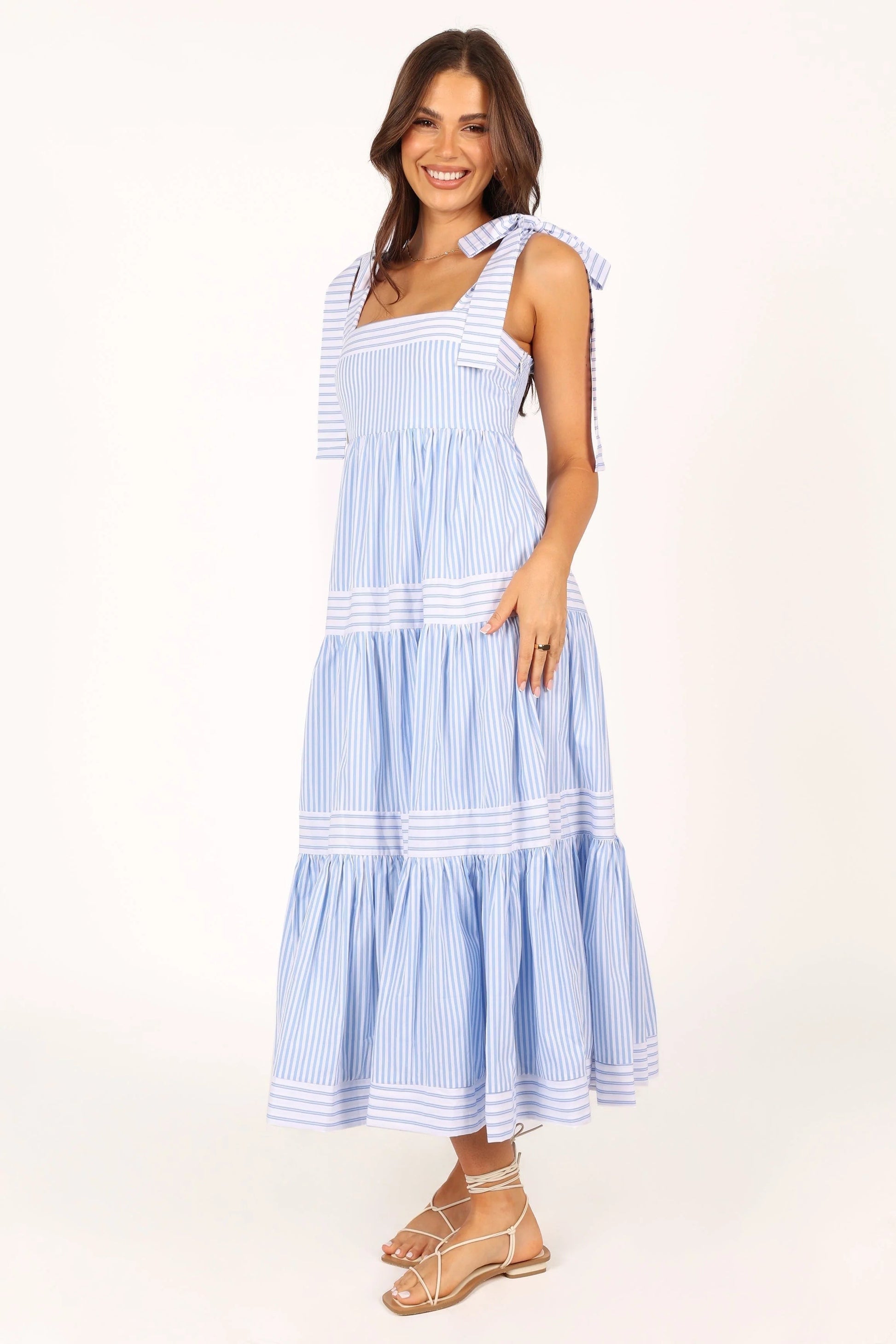 Bella Tiered Cotton-Stripe Maxi Dress