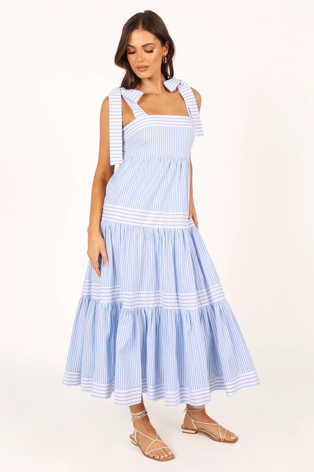 Bella Tiered Cotton-Stripe Maxi Dress