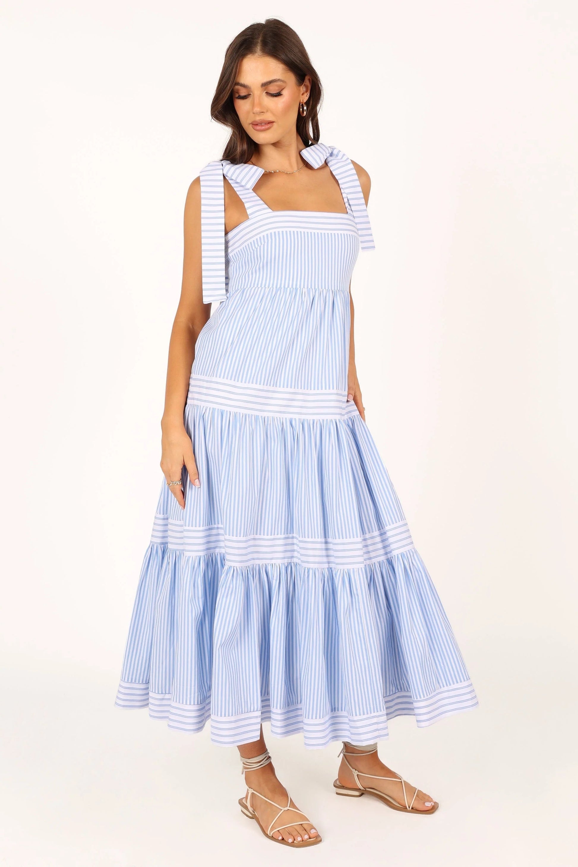 Bella Tiered Cotton-Stripe Maxi Dress