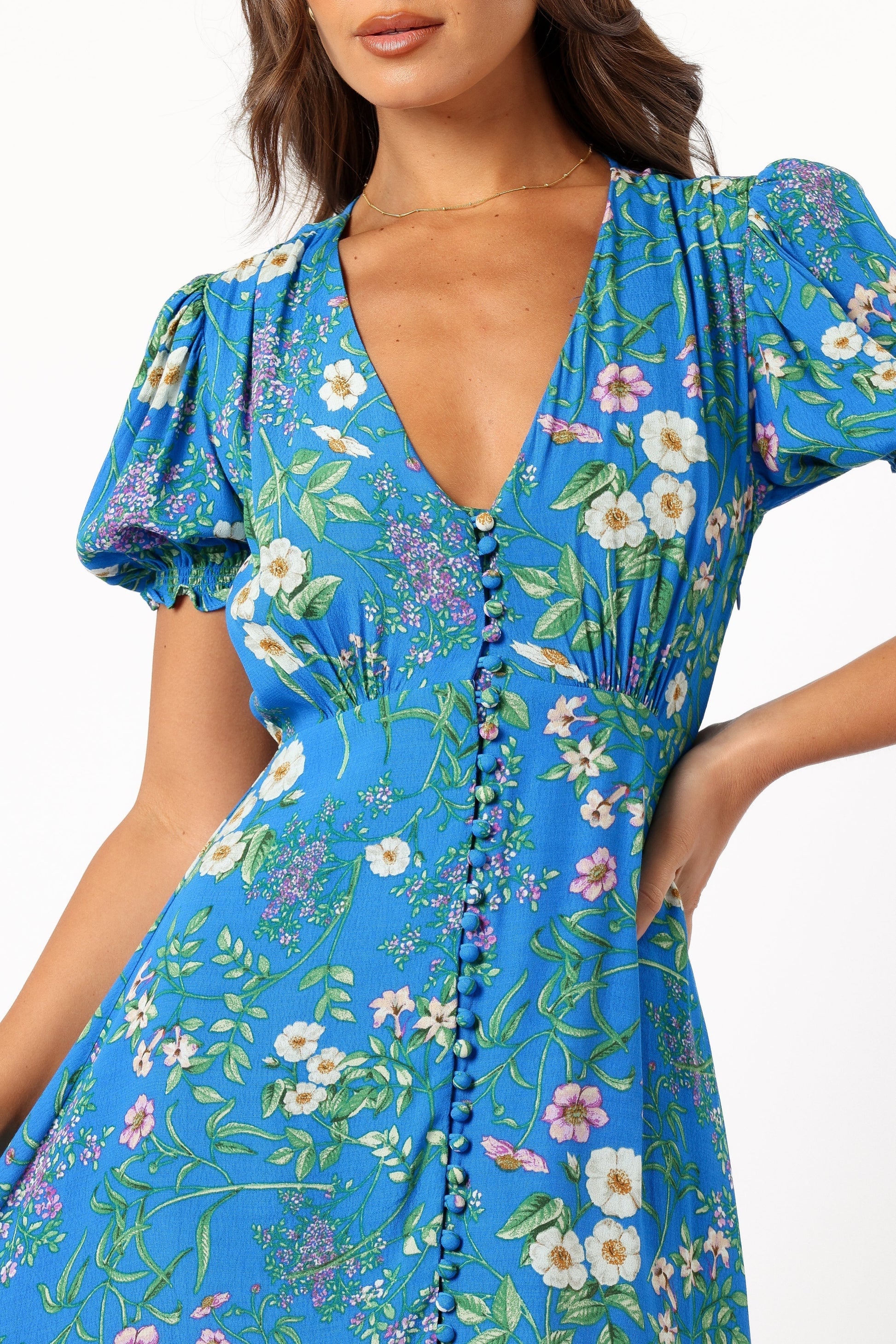 Classic V-Neck Floral Midi Dress