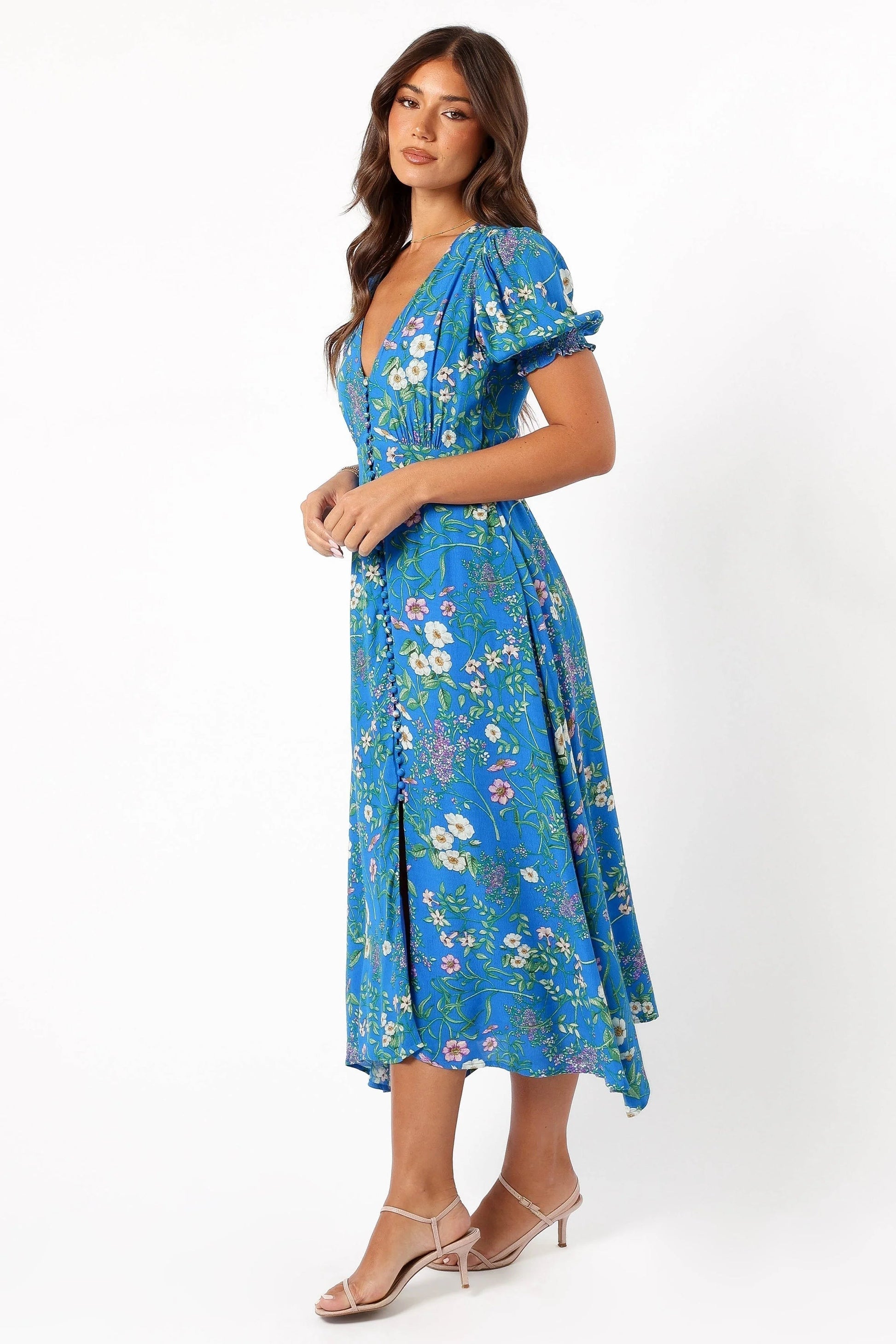Classic V-Neck Floral Midi Dress