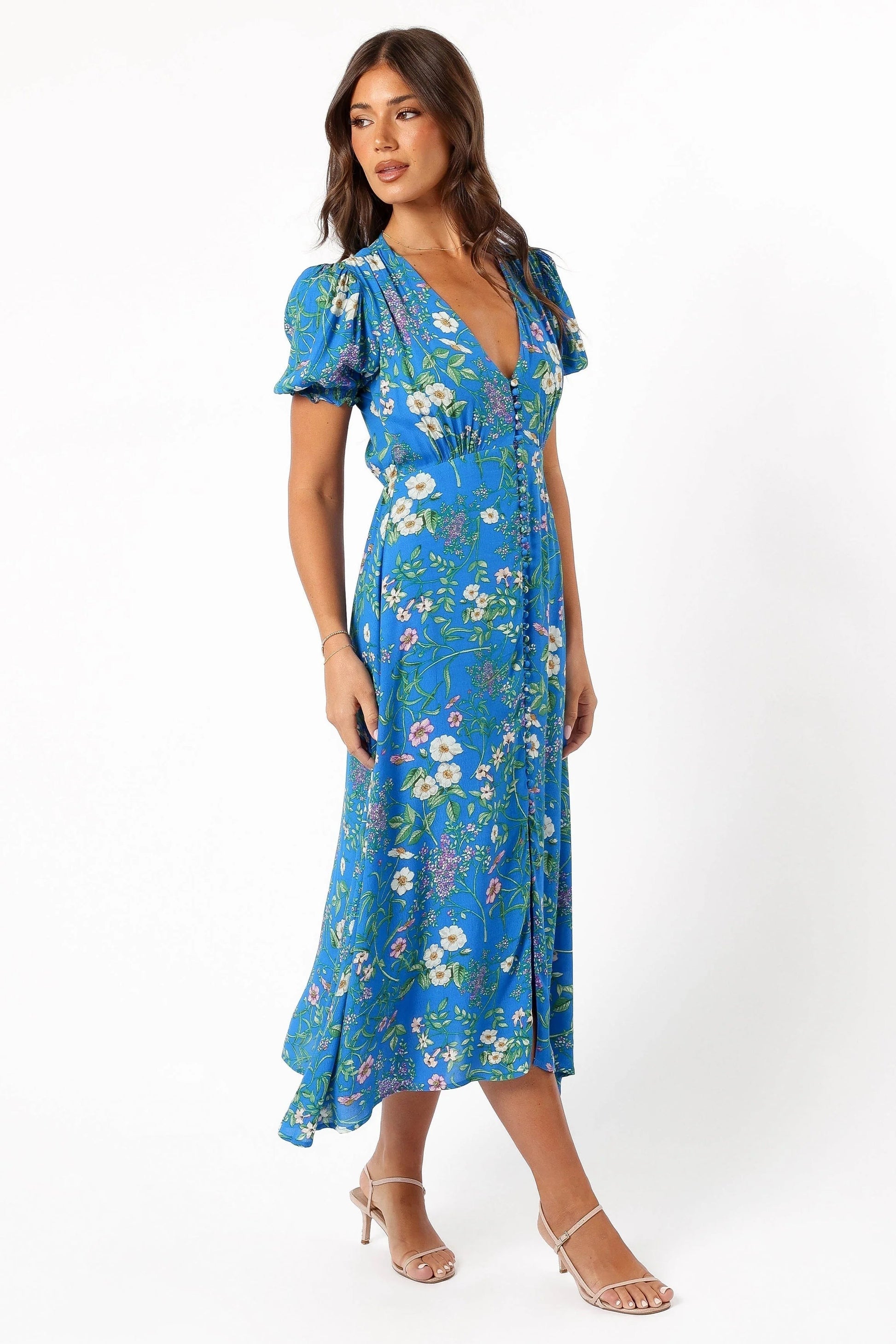 Classic V-Neck Floral Midi Dress