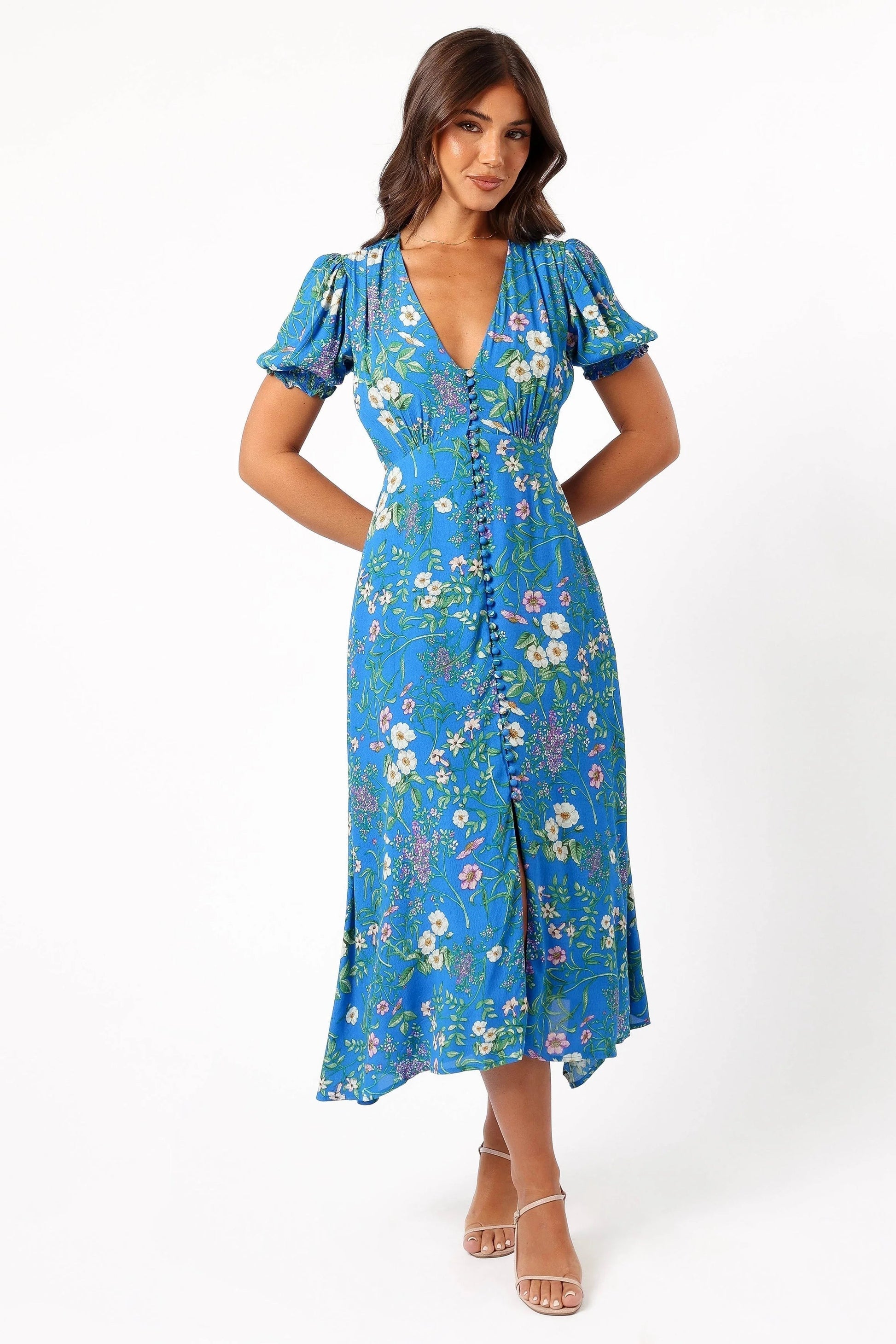 Classic V-Neck Floral Midi Dress