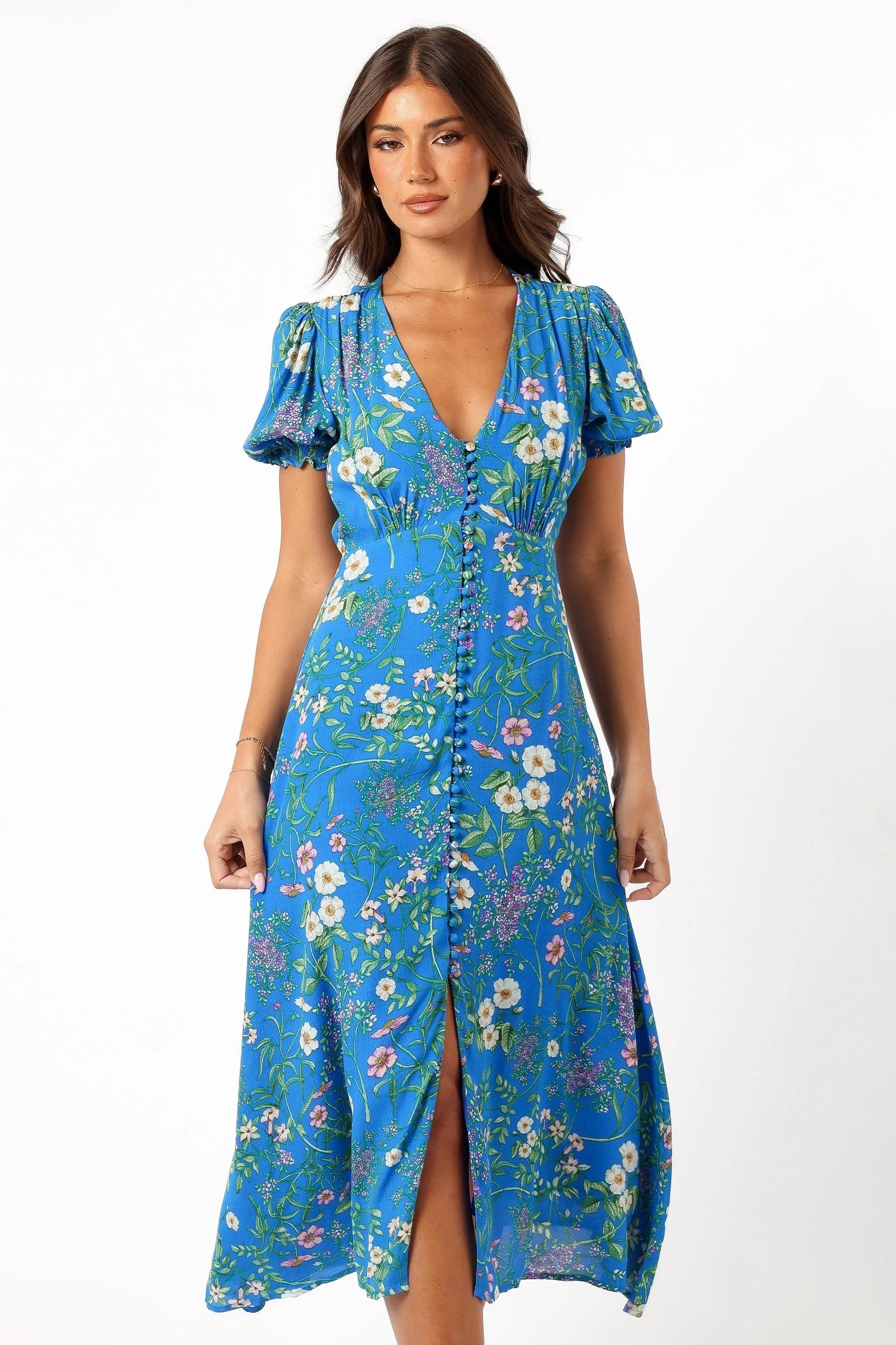 Classic V-Neck Floral Midi Dress