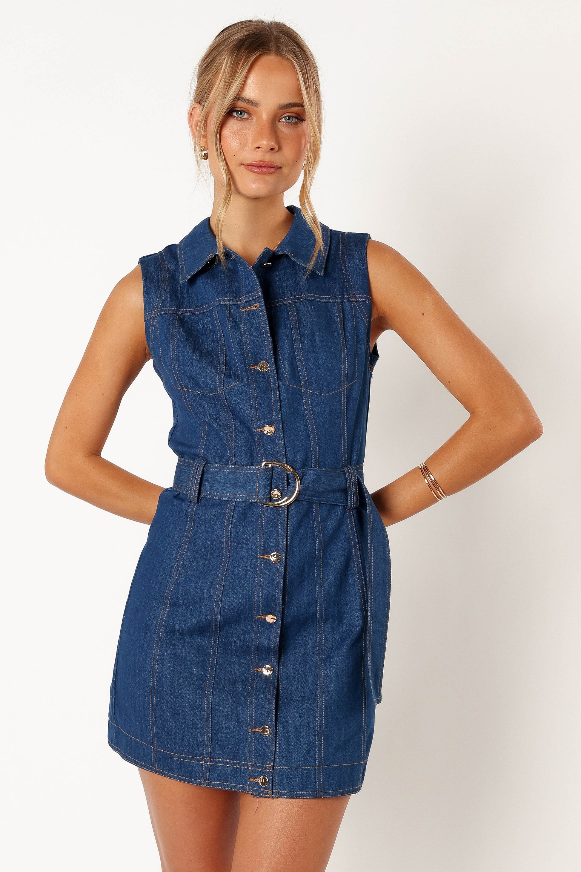 Collared Sleeveless Mini Shirt Dress