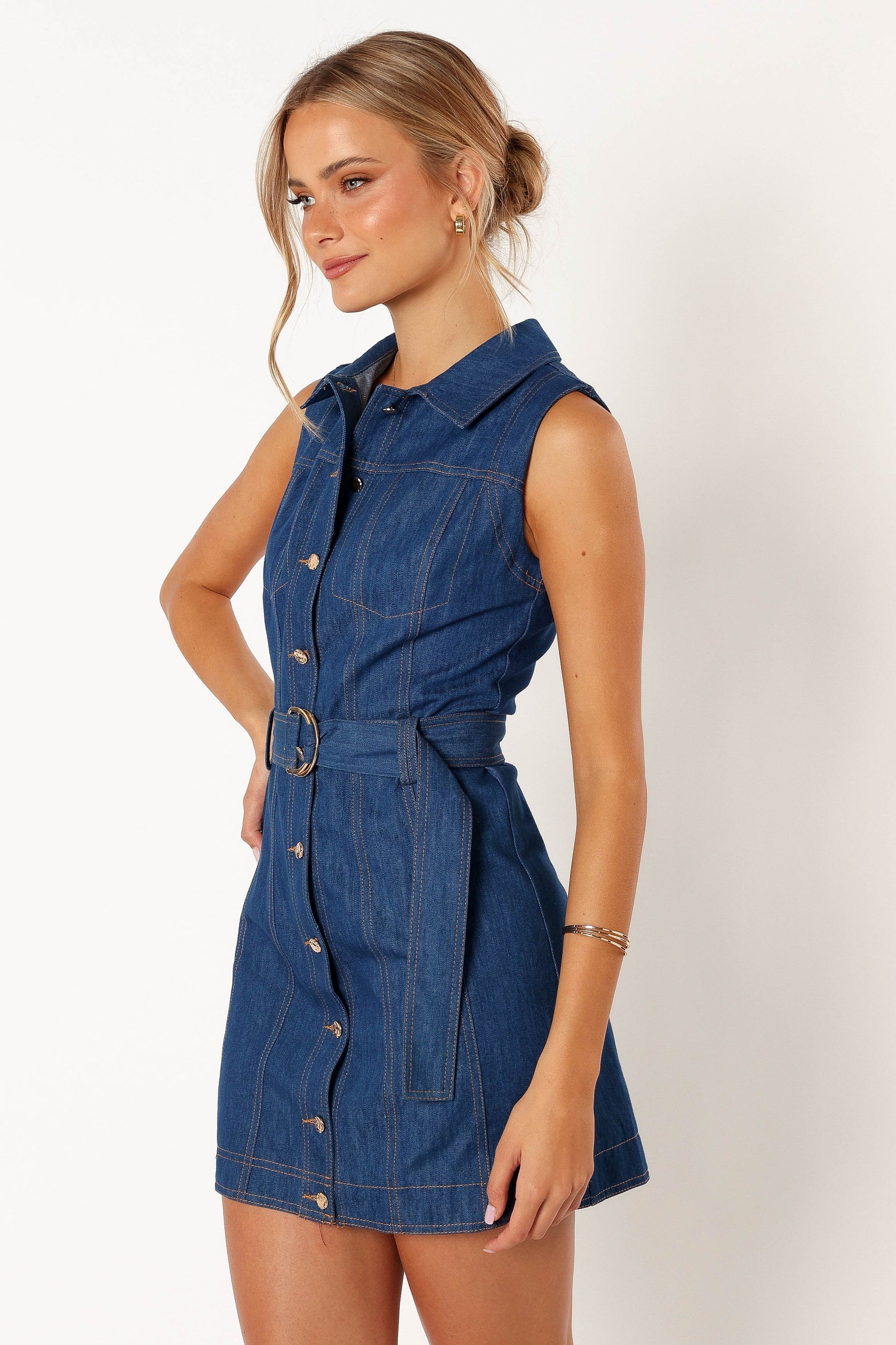 Collared Sleeveless Mini Shirt Dress