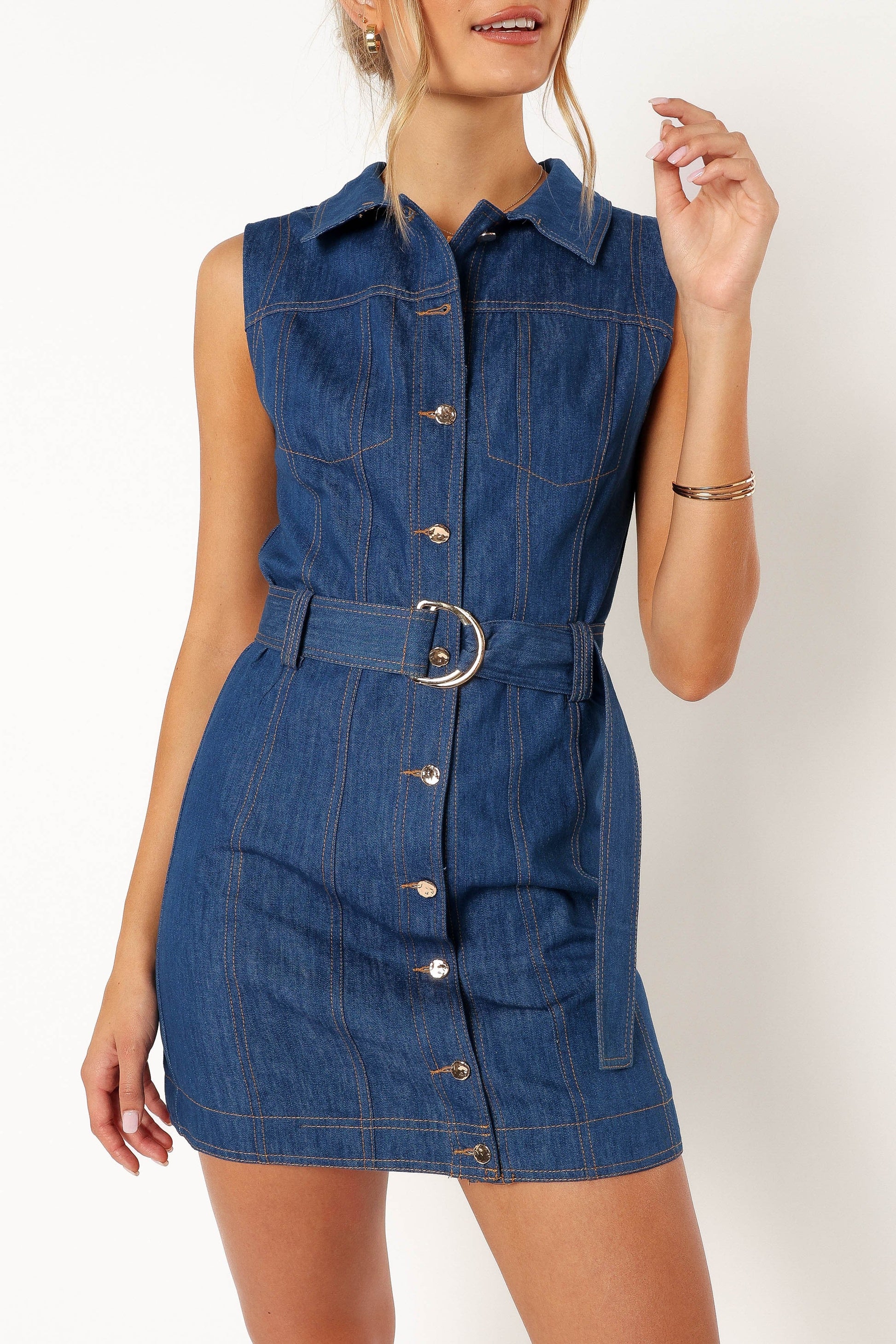 Collared Sleeveless Mini Shirt Dress