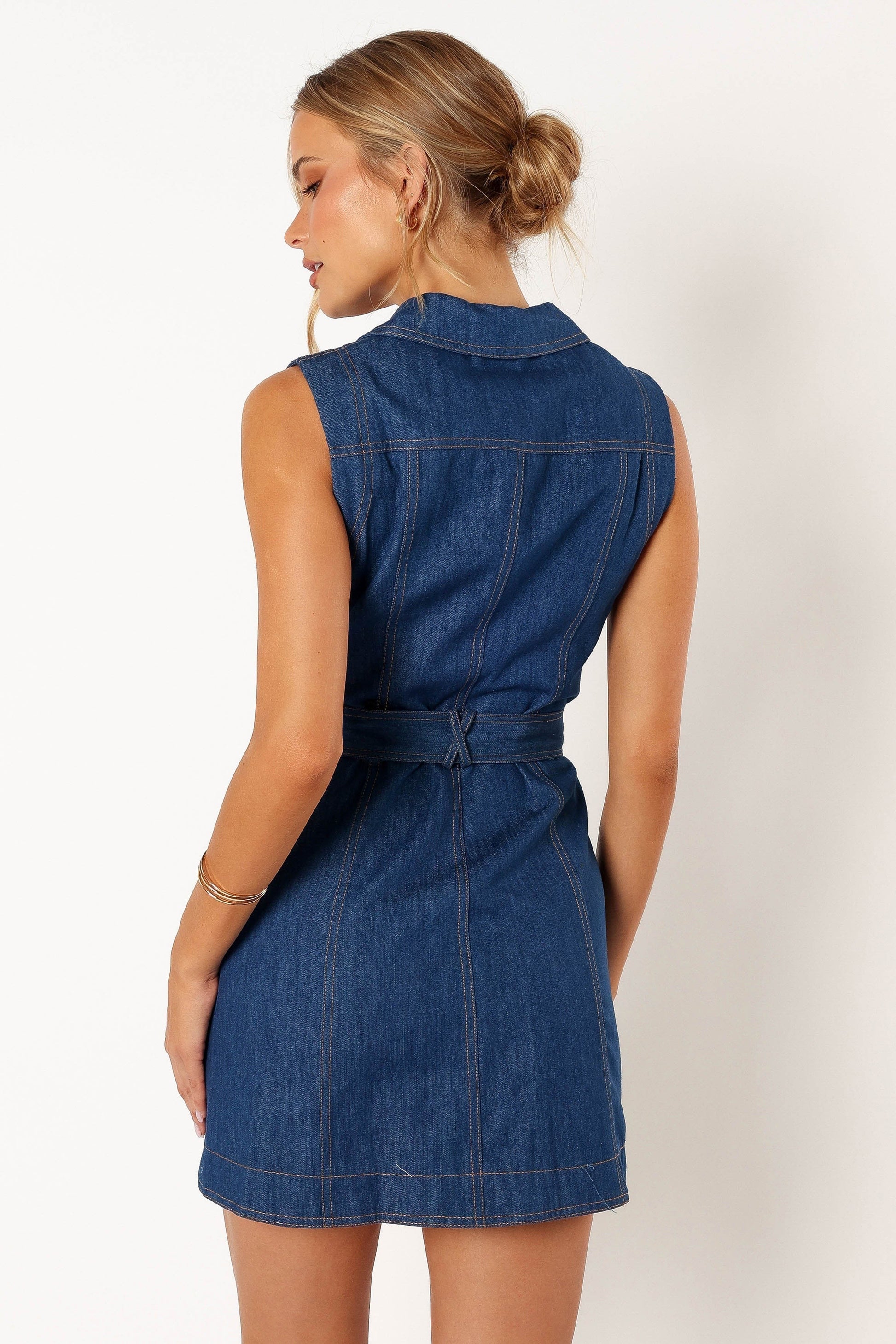 Collared Sleeveless Mini Shirt Dress