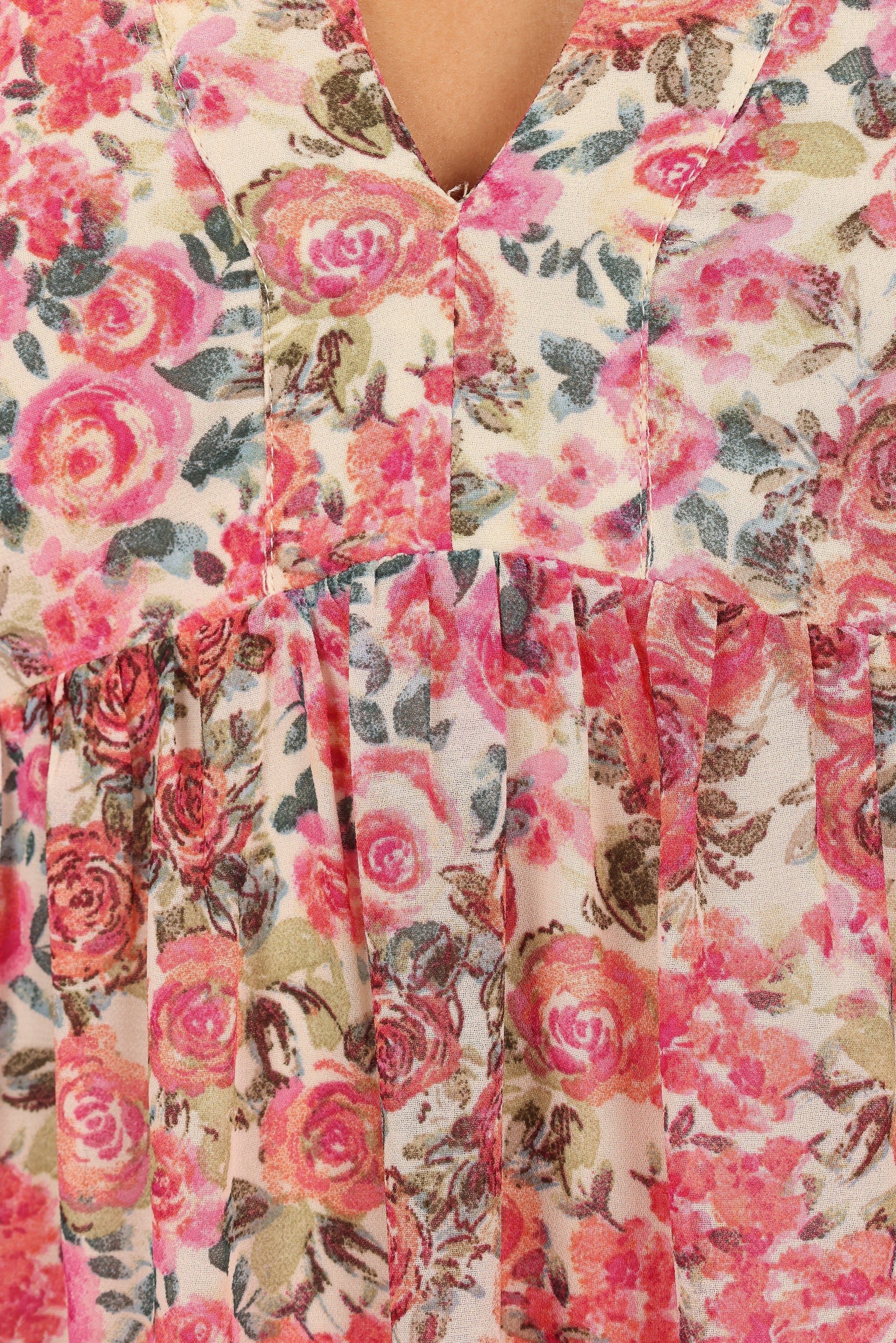 Floral-Print V-Neck Long-Sleeve Mini Dress