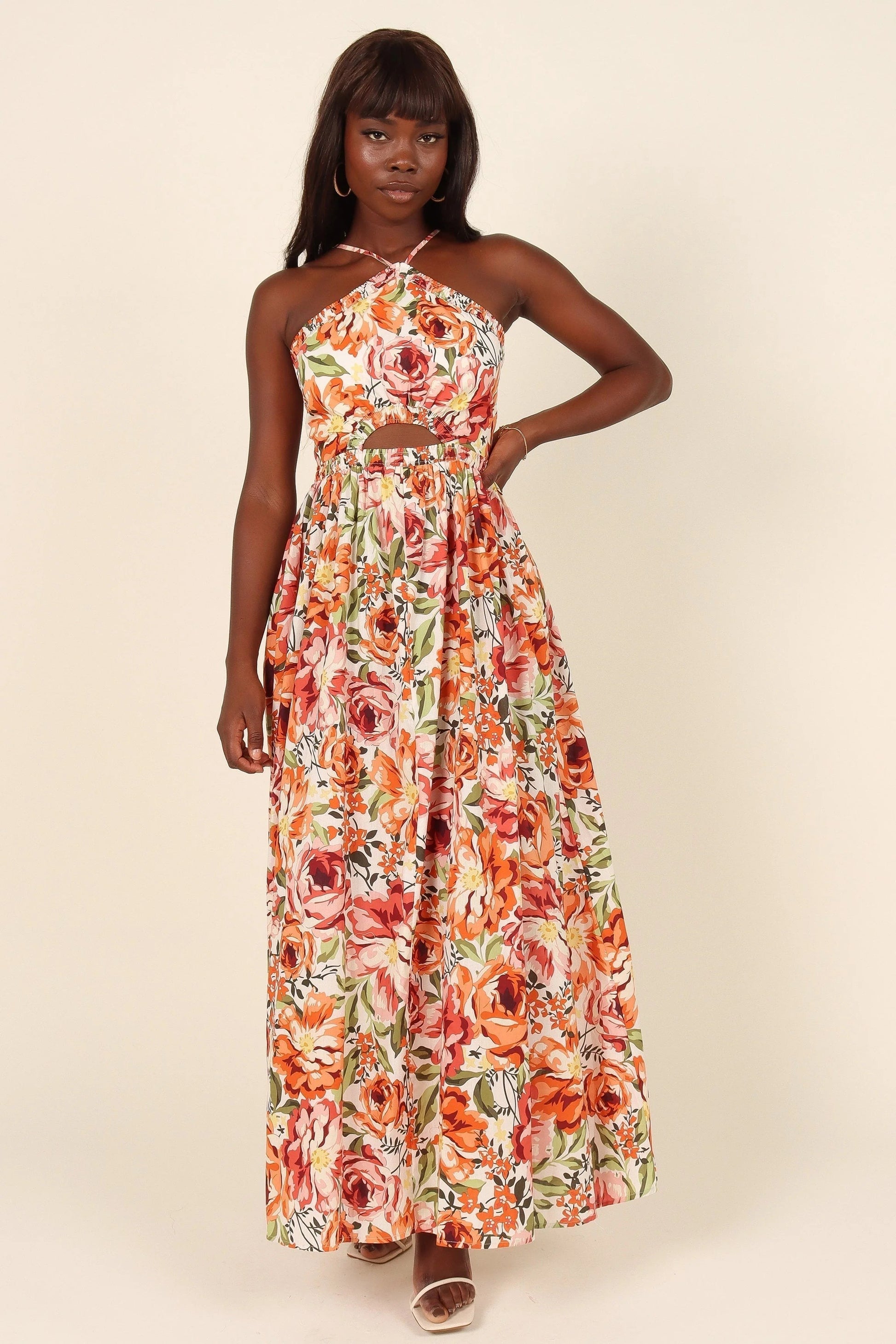 Fruit-Print Halter Maxi Dress