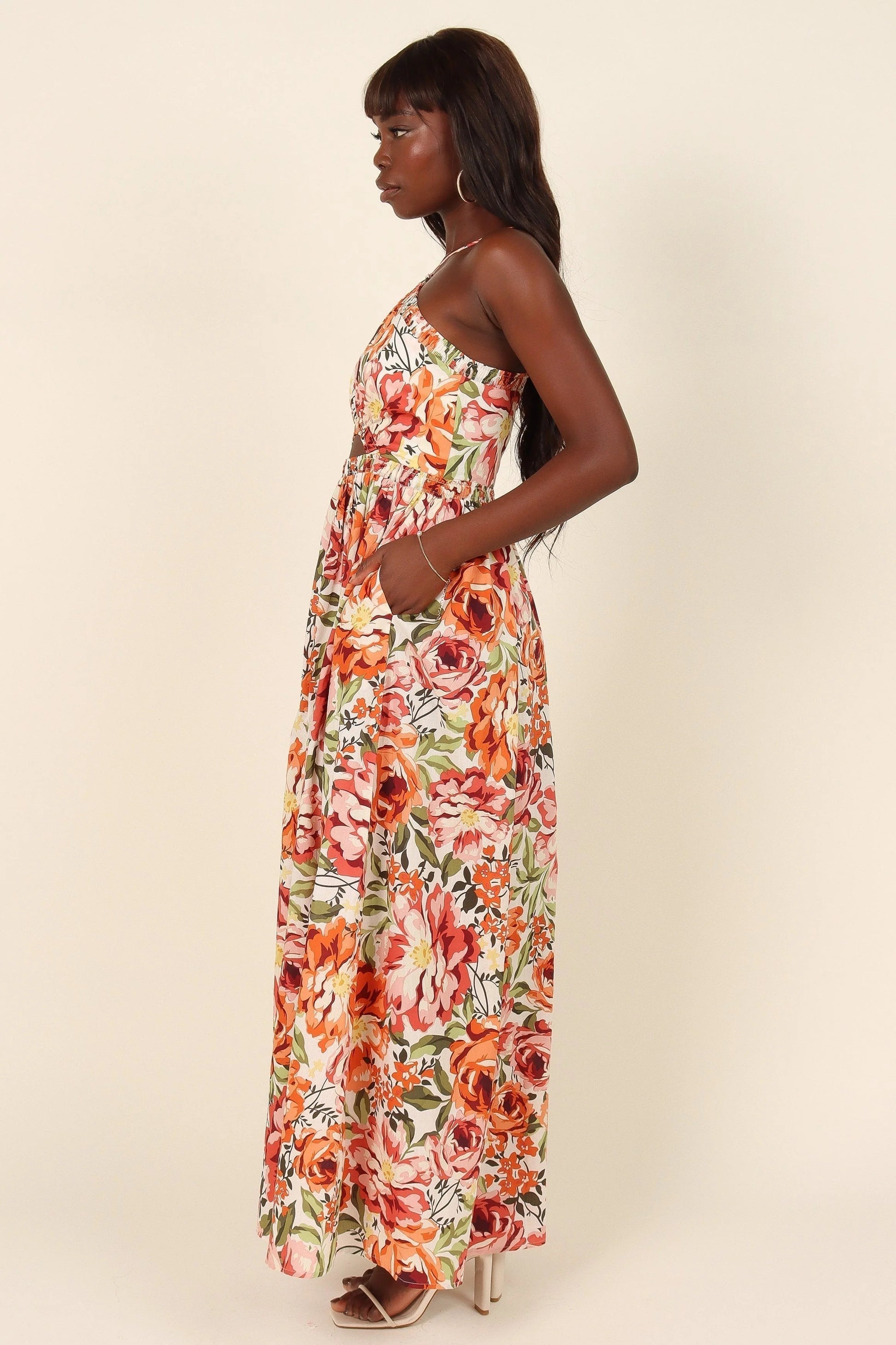 Fruit-Print Halter Maxi Dress