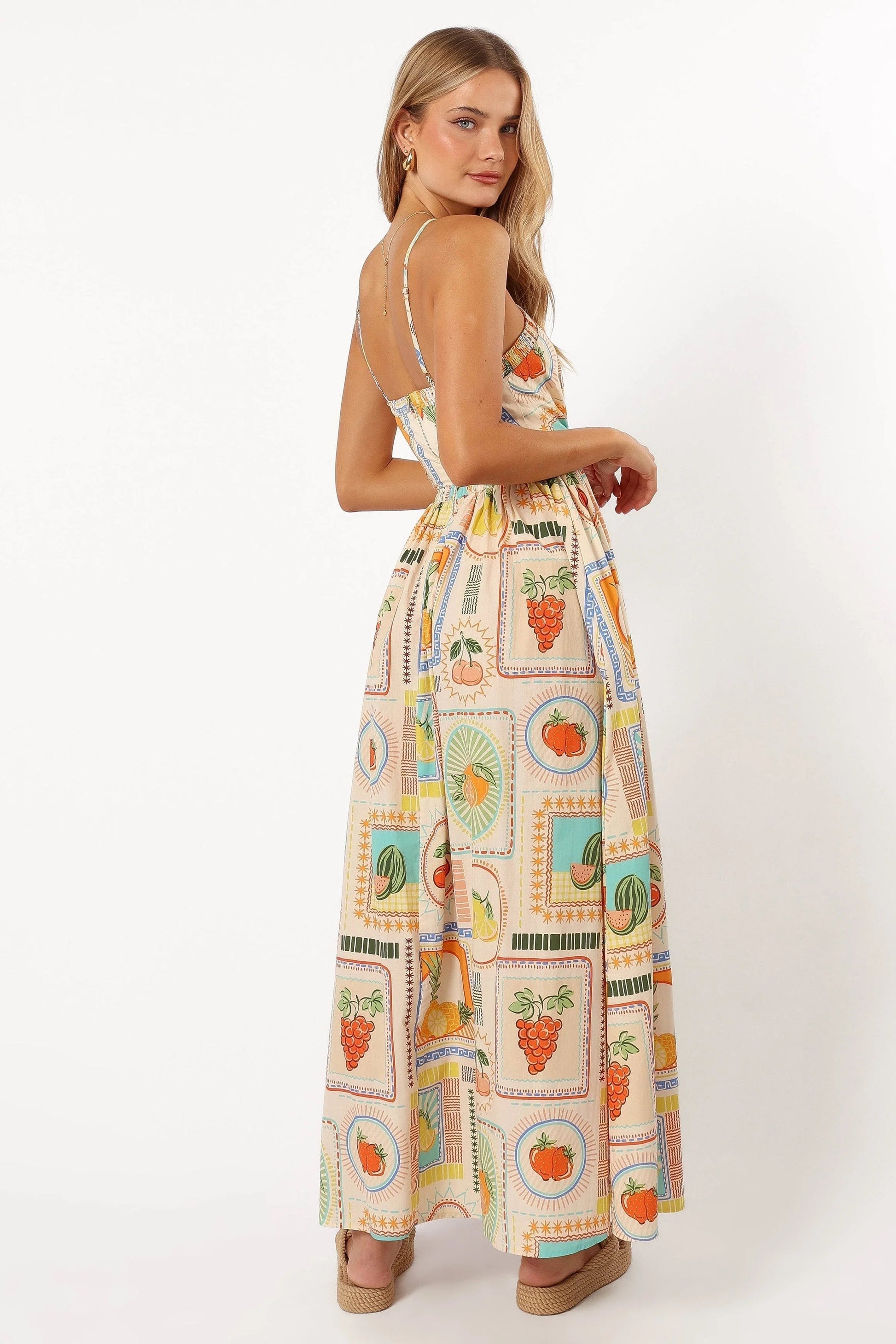 Fruit-Print Halter Maxi Dress