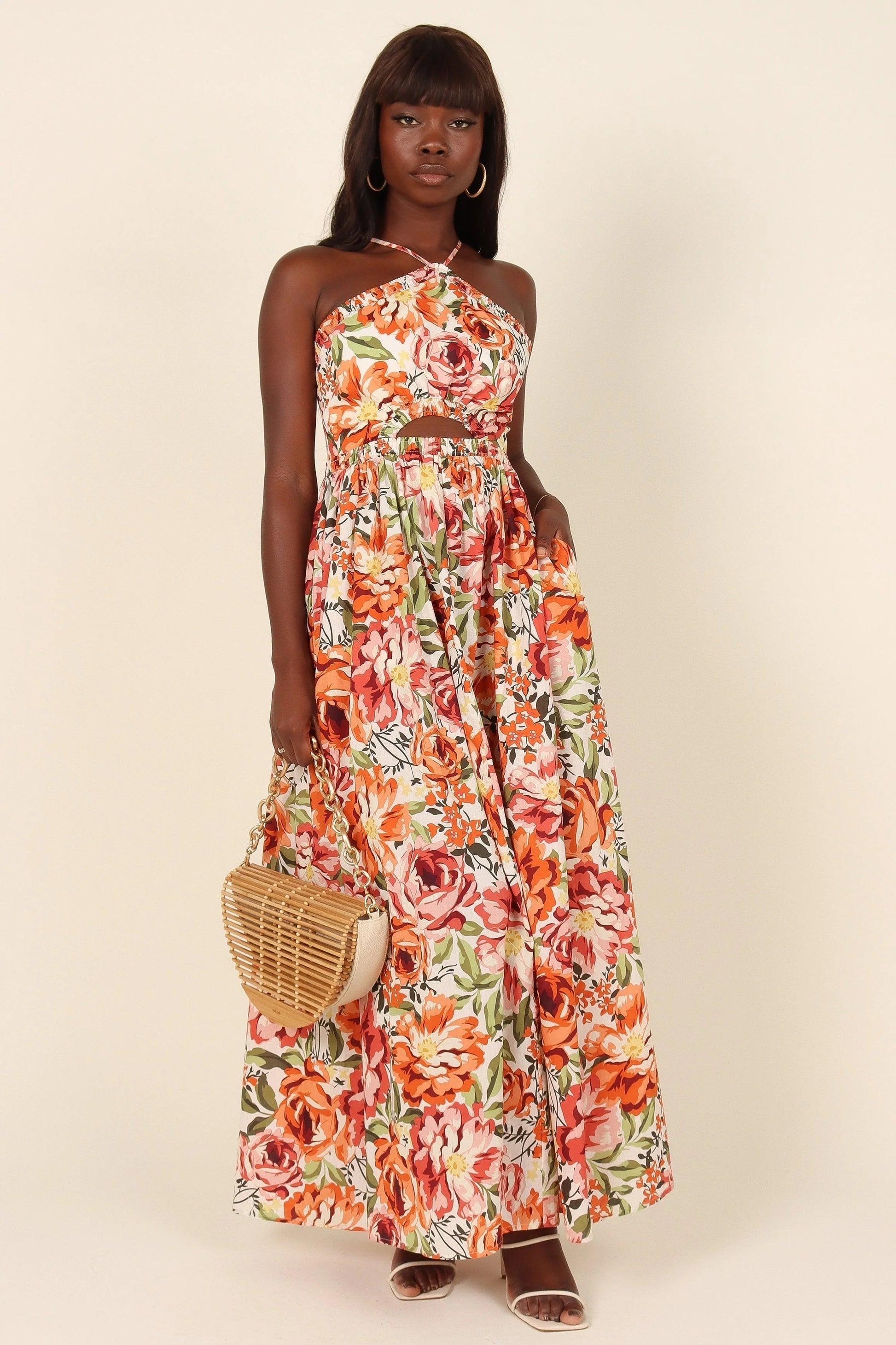 Fruit-Print Halter Maxi Dress