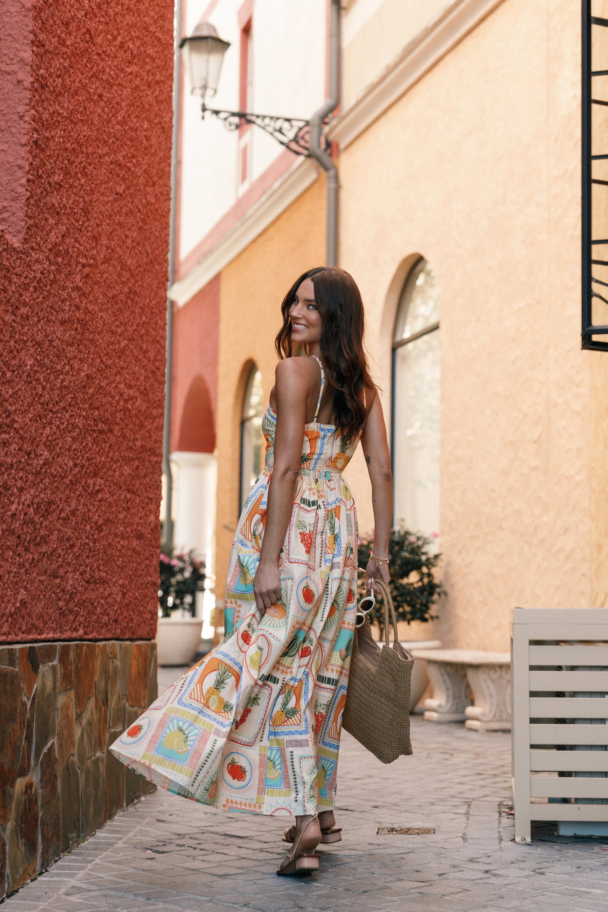 Fruit-Print Halter Maxi Dress