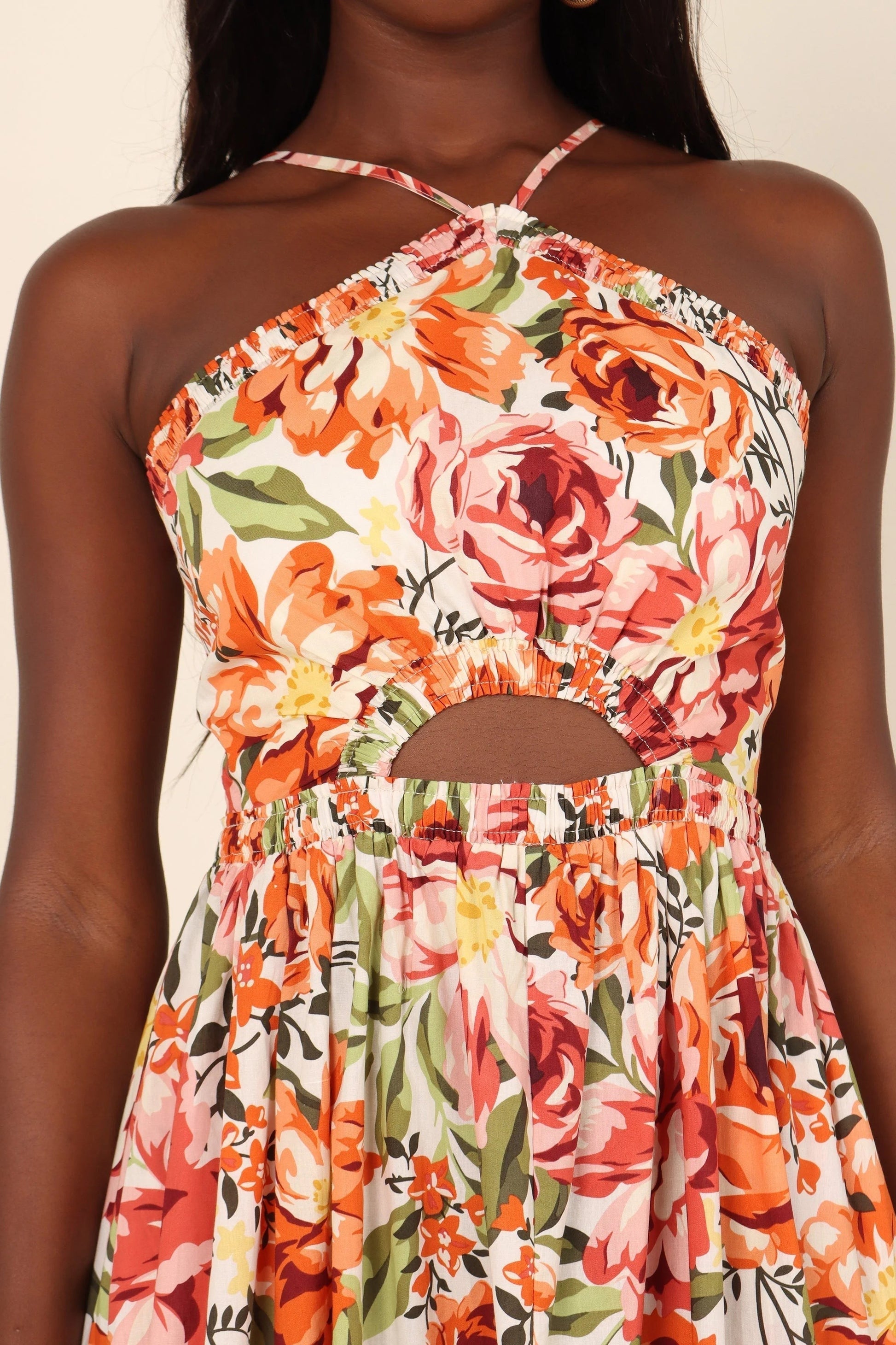 Fruit-Print Halter Maxi Dress