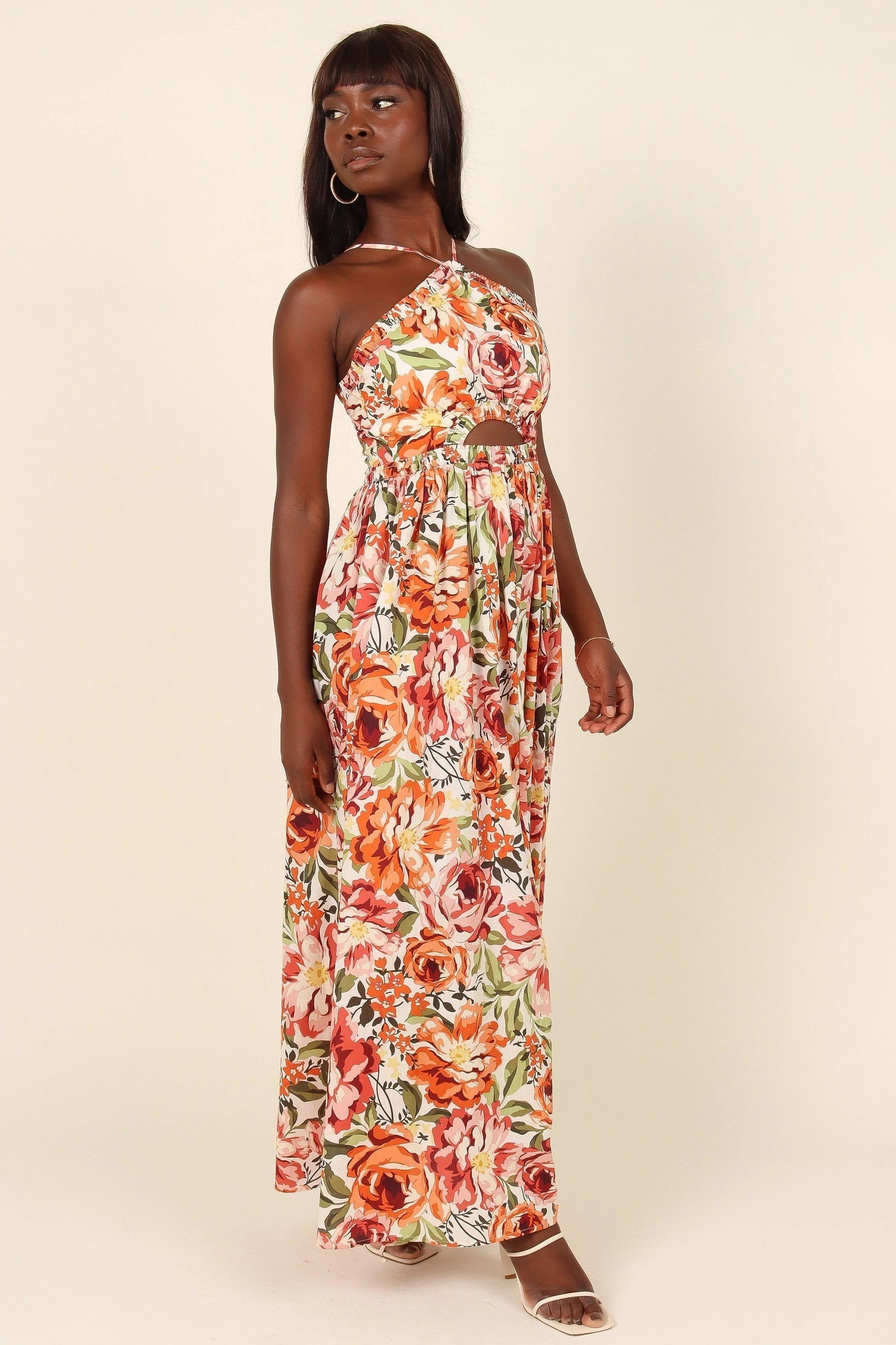 Fruit-Print Halter Maxi Dress