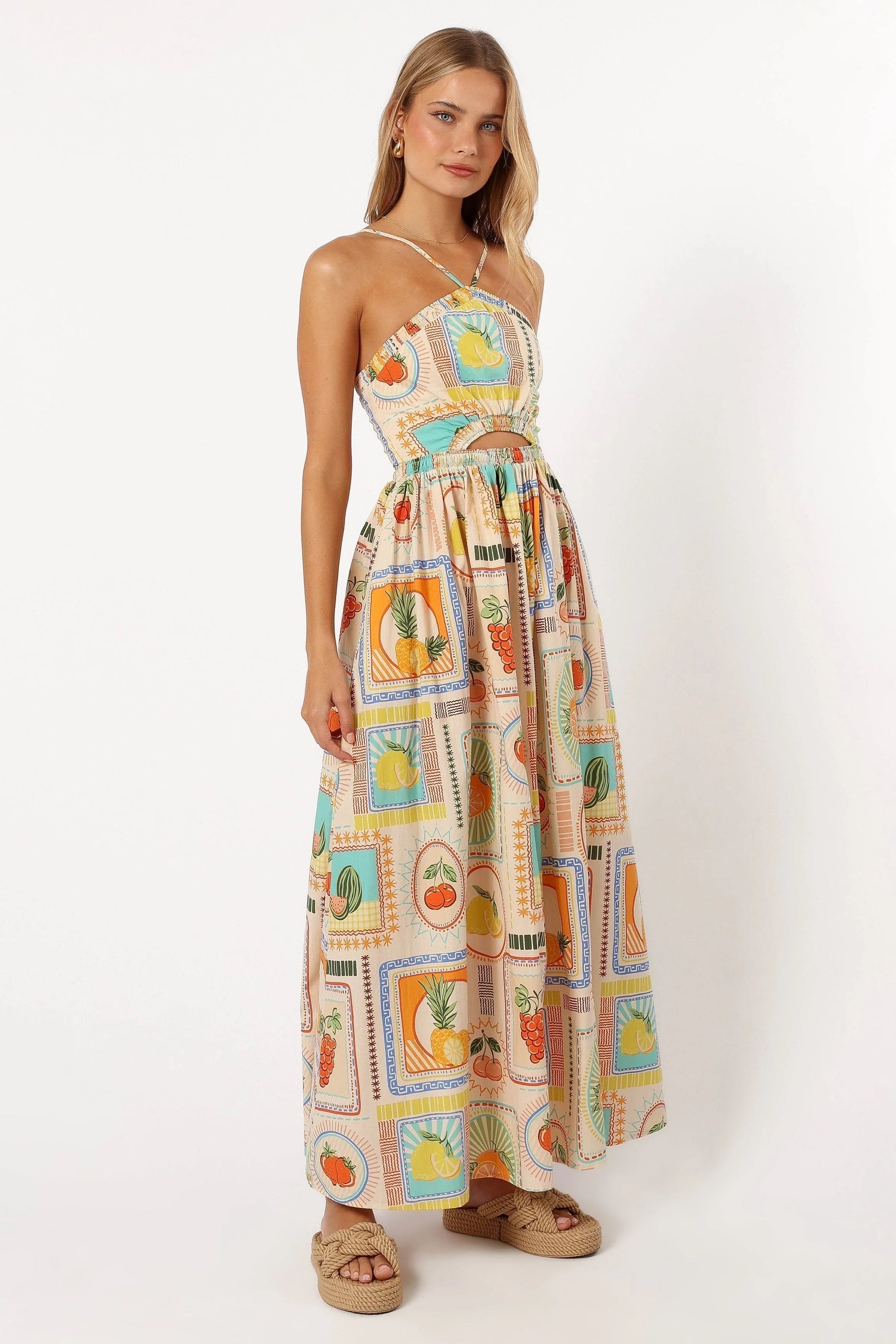 Fruit-Print Halter Maxi Dress