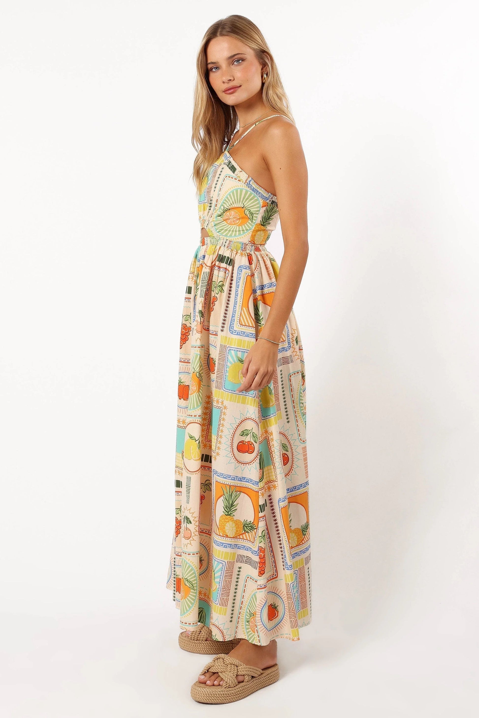 Fruit-Print Halter Maxi Dress