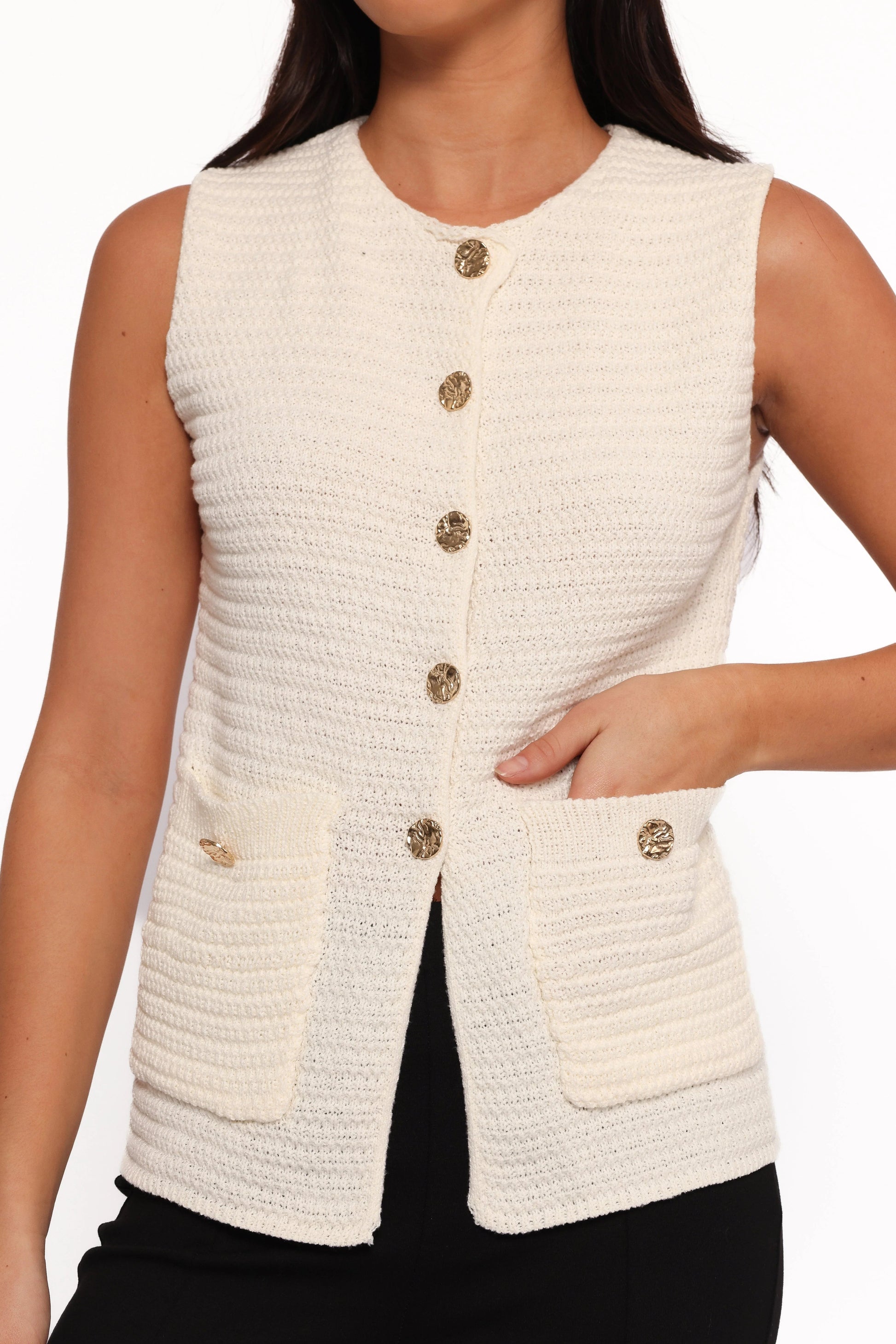 Gold-Button Knit Vest