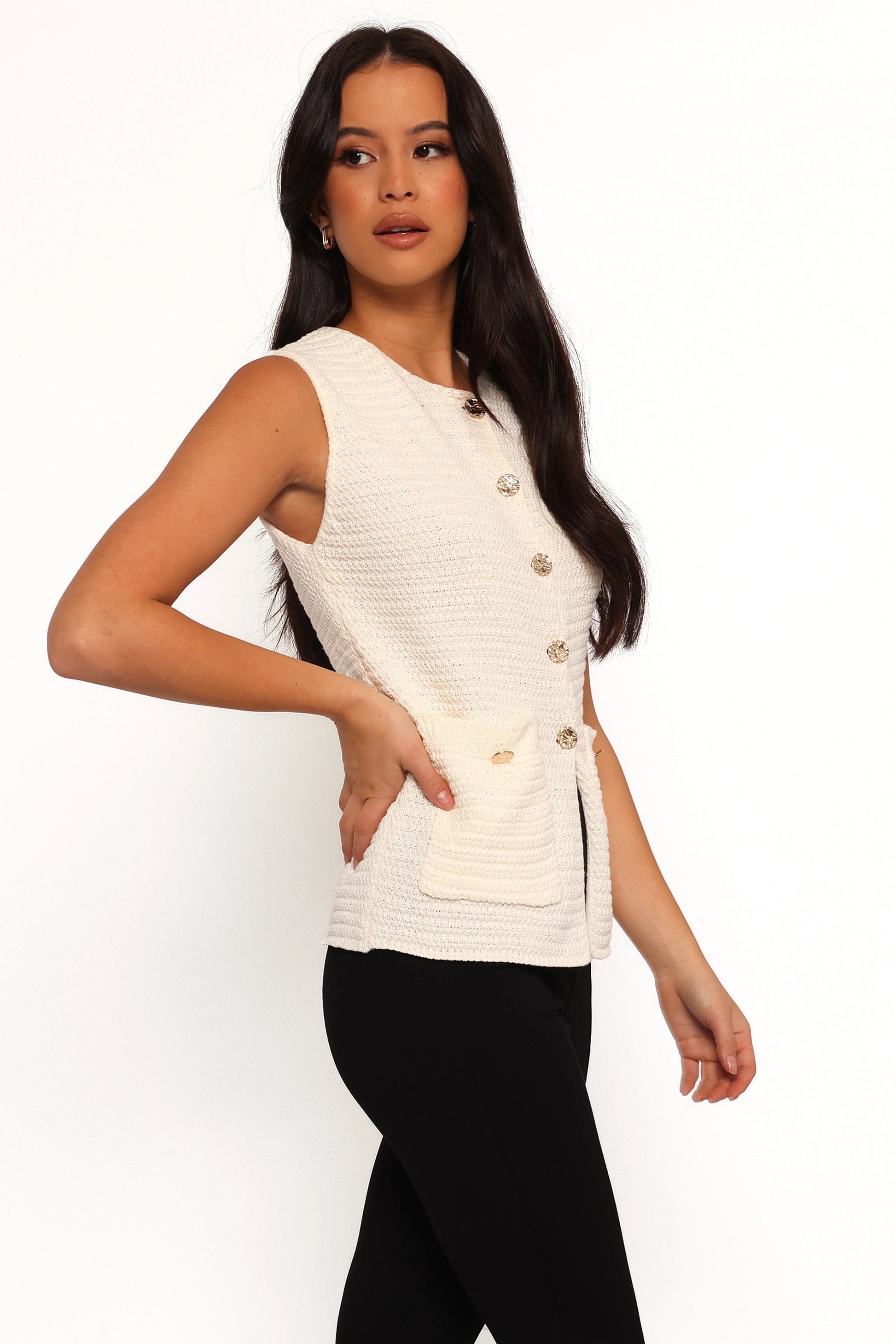 Gold-Button Knit Vest