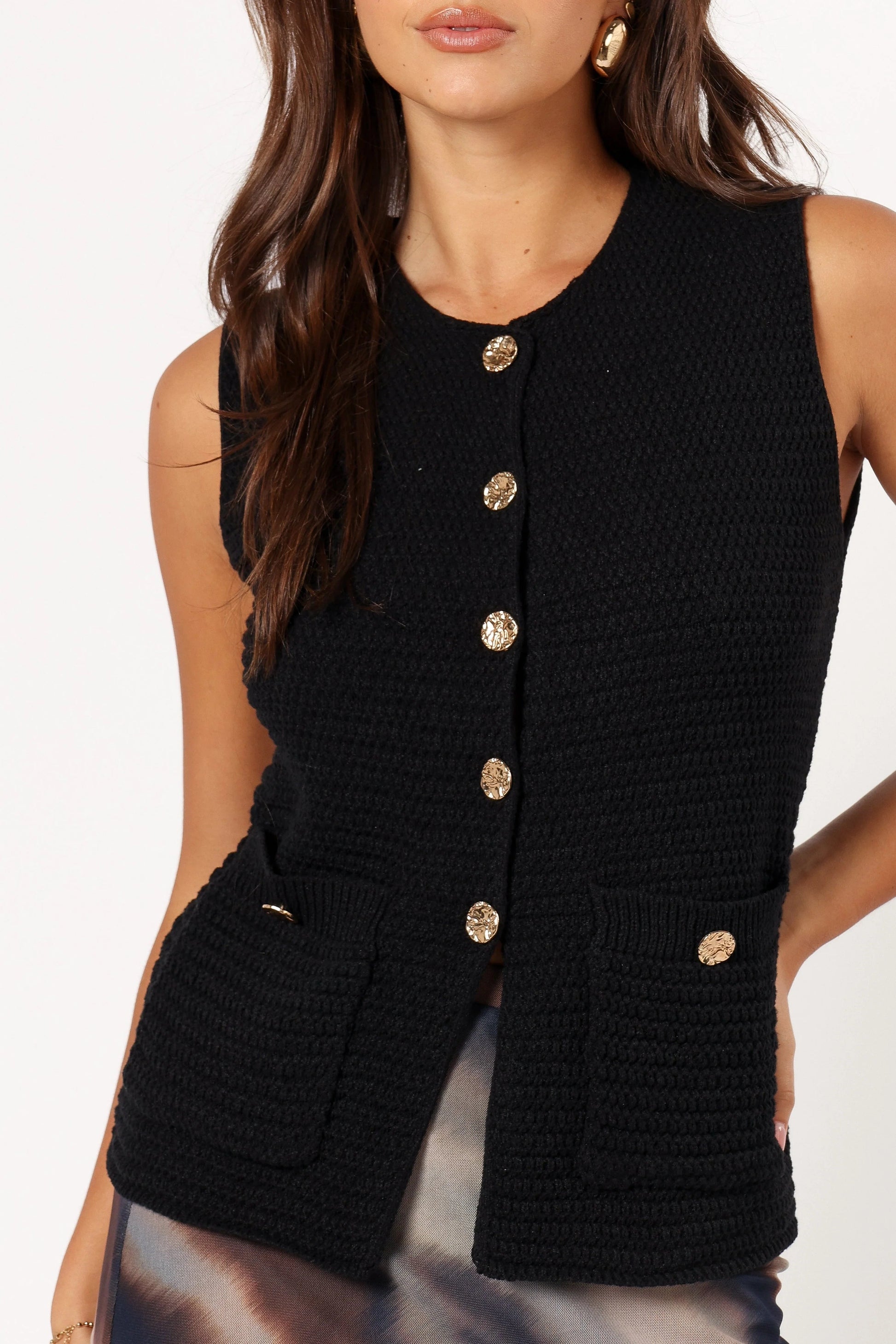 Gold-Button Knit Vest